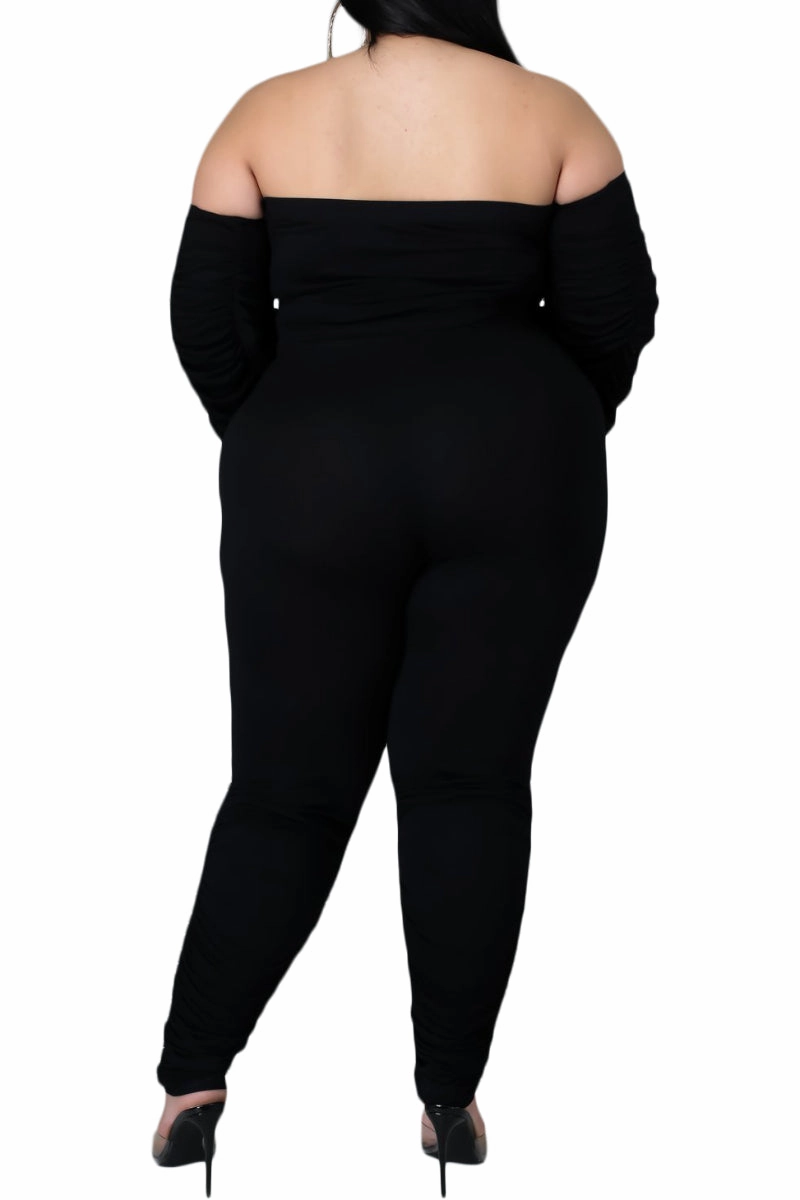 Final Sale Plus Size 2-Piece Set Ruched Top and Pants Set in Black Timeless Wear breath easy
