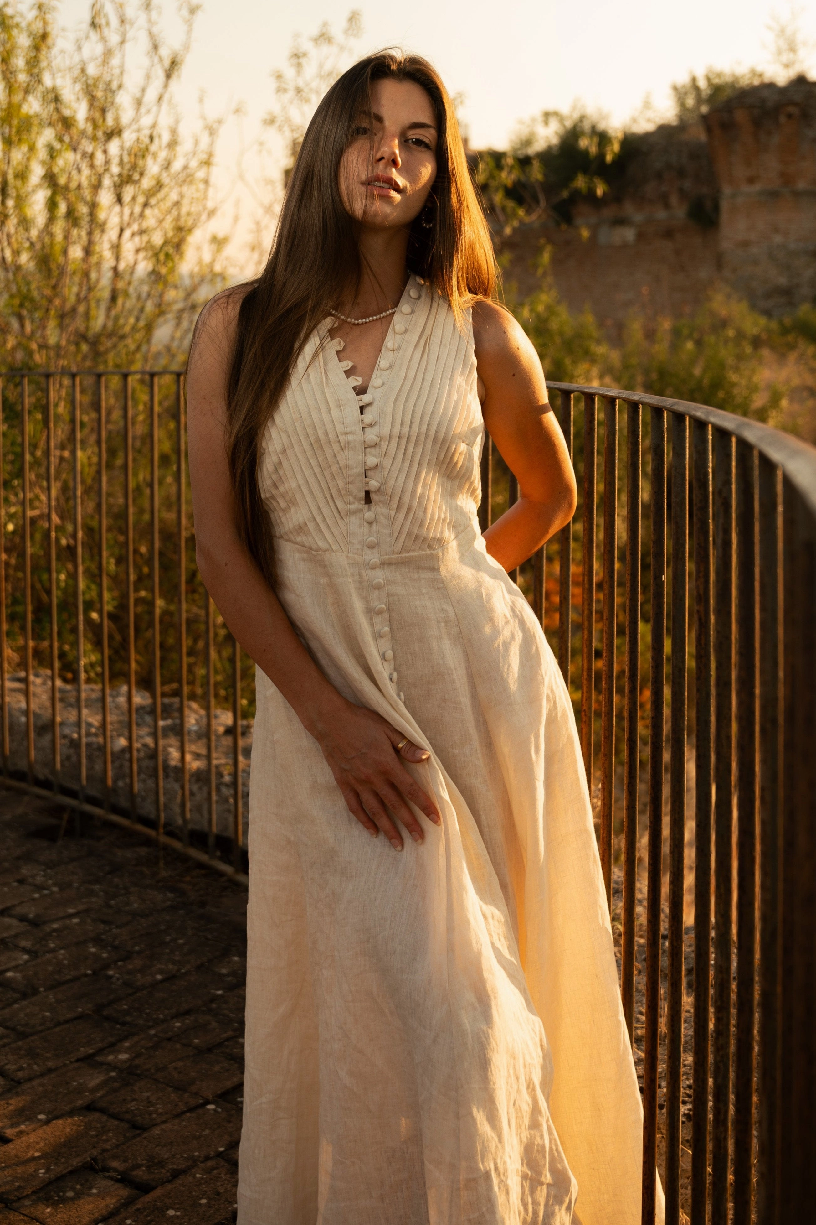 Rebecca 18 | Pleated Maxi Linen Dress Layering Piece Layer Ready