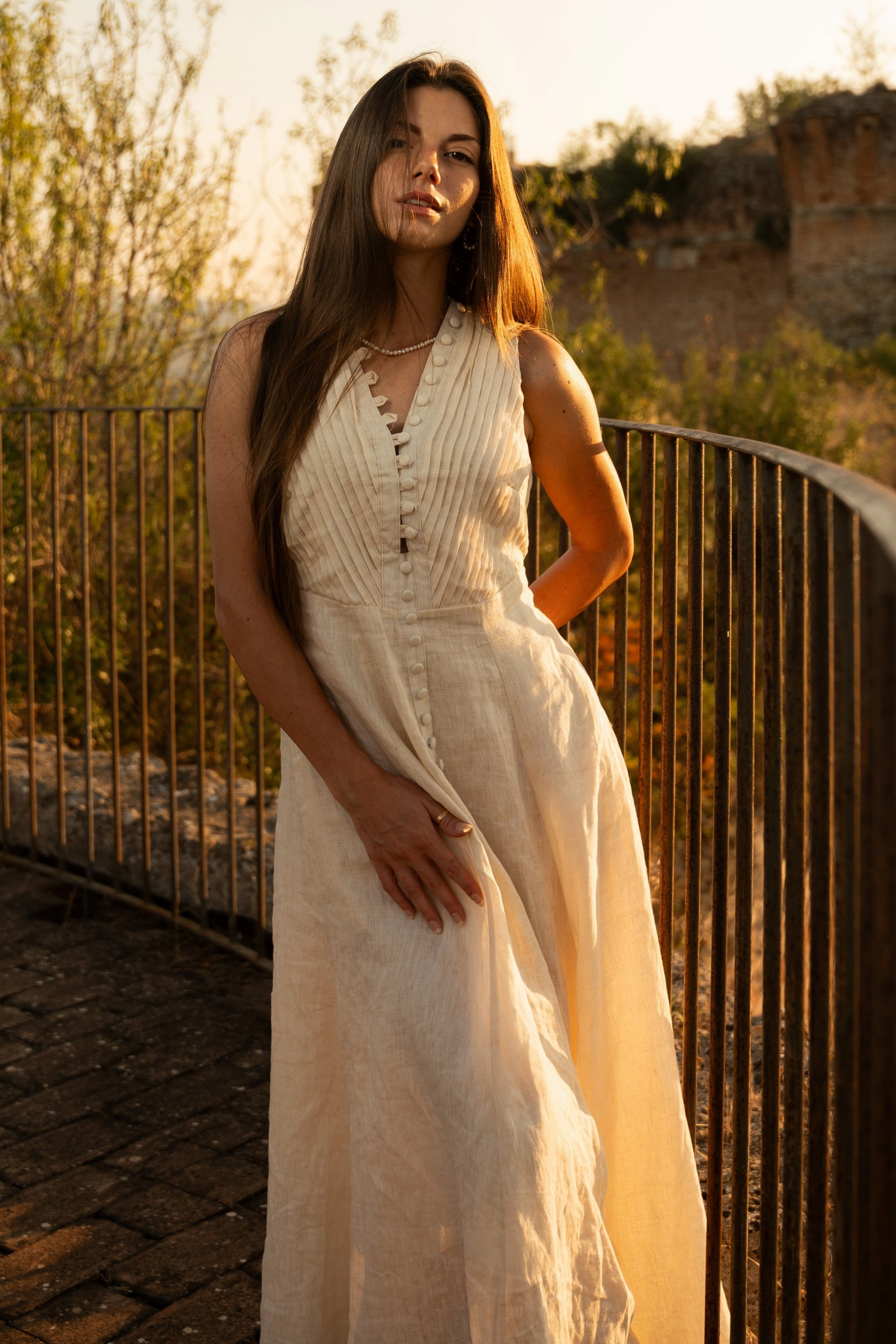 Rebecca 18 | Pleated Maxi Linen Dress Work Comfort