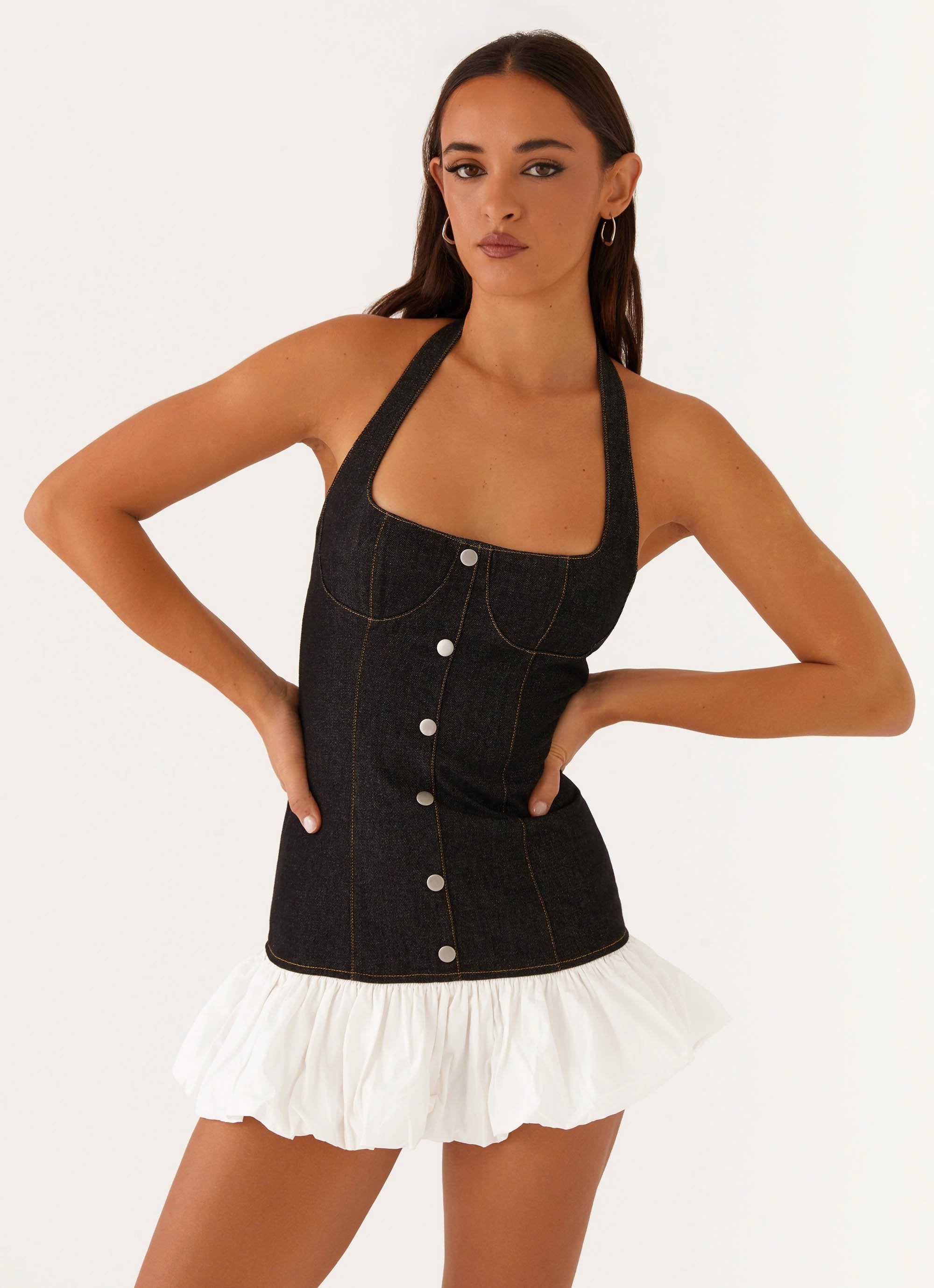 Georgina Denim Mini Dress - Black Light Weight Sculpted Fit