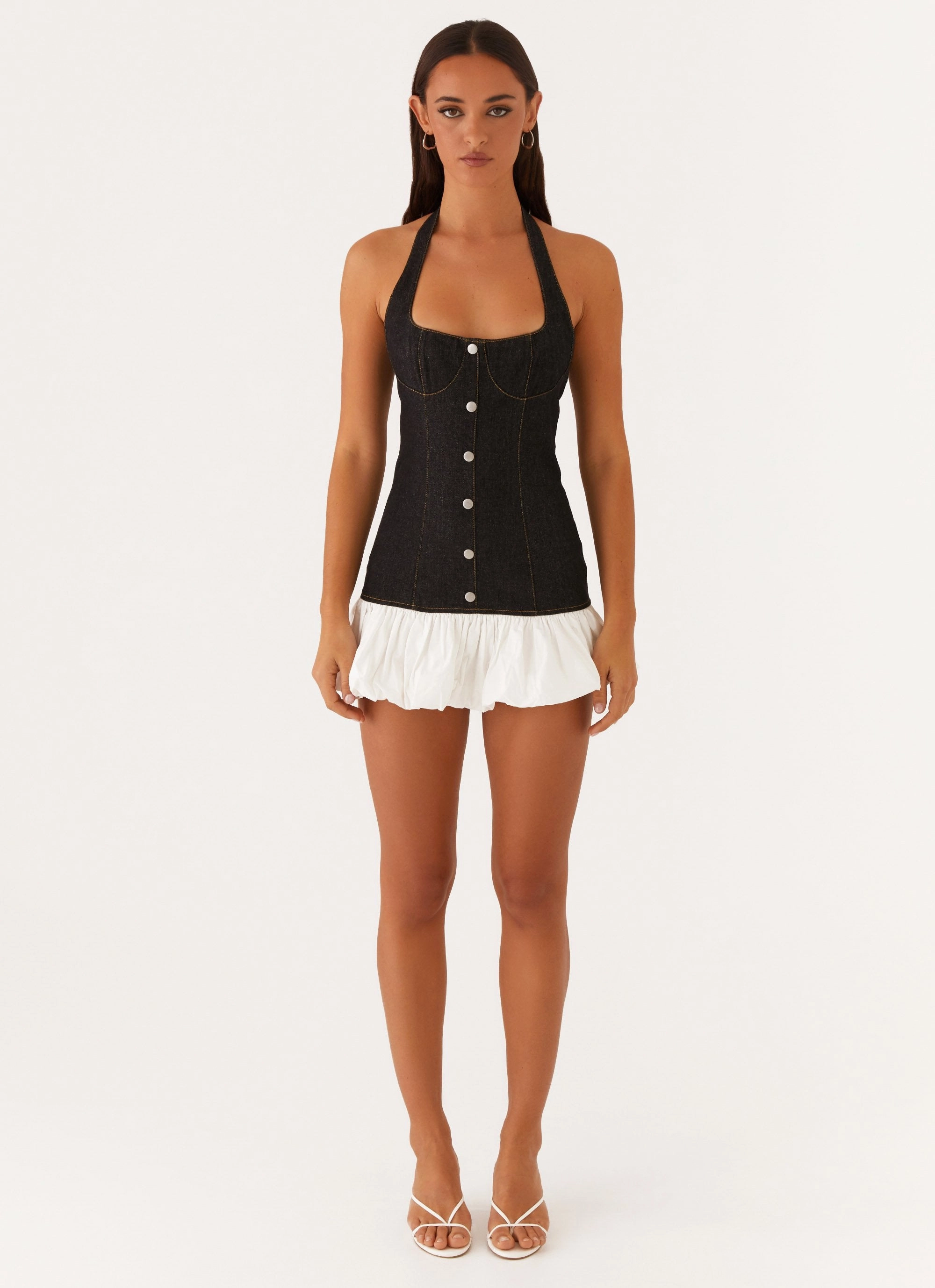 Georgina Denim Mini Dress - Black Youthful Look