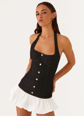 Georgina Denim Mini Dress - Black Dreamy Presence