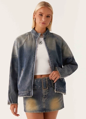 Not Like Us Denim Jacket - Vintage Silicone Grip Trim Double Stitched Seams