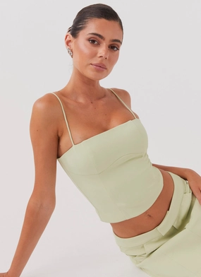 Breathable mesh panel Eliana Crop Top - Green Zest