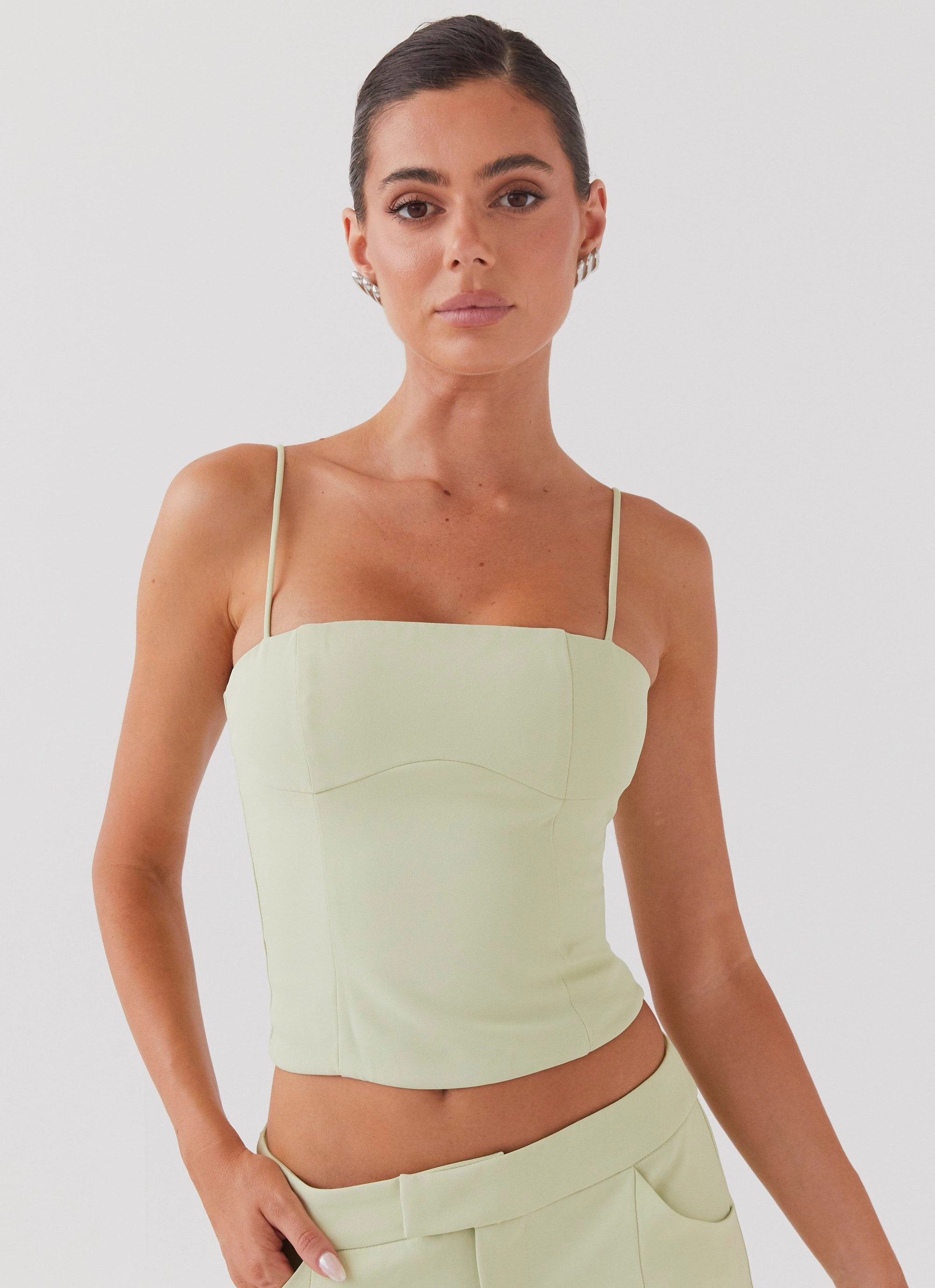 Eliana Crop Top - Green Zest SelfFabric Binding Breathable mesh lining