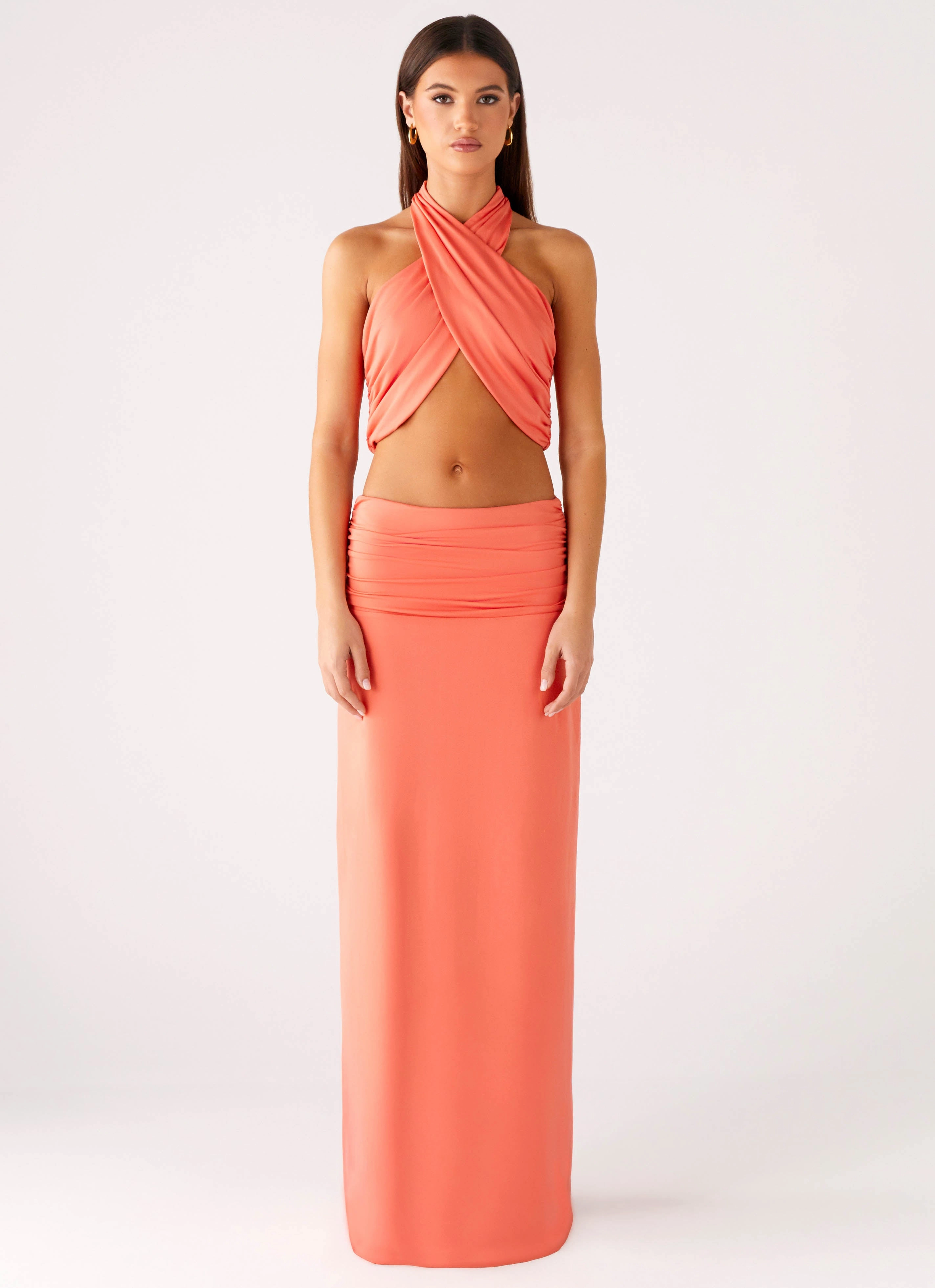 Elisabetta Maxi Skirt - Coral Cozy Comfort Four Way Stretch