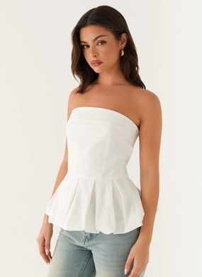 Ellen Bubble Hem Top - Ivory Premium Material