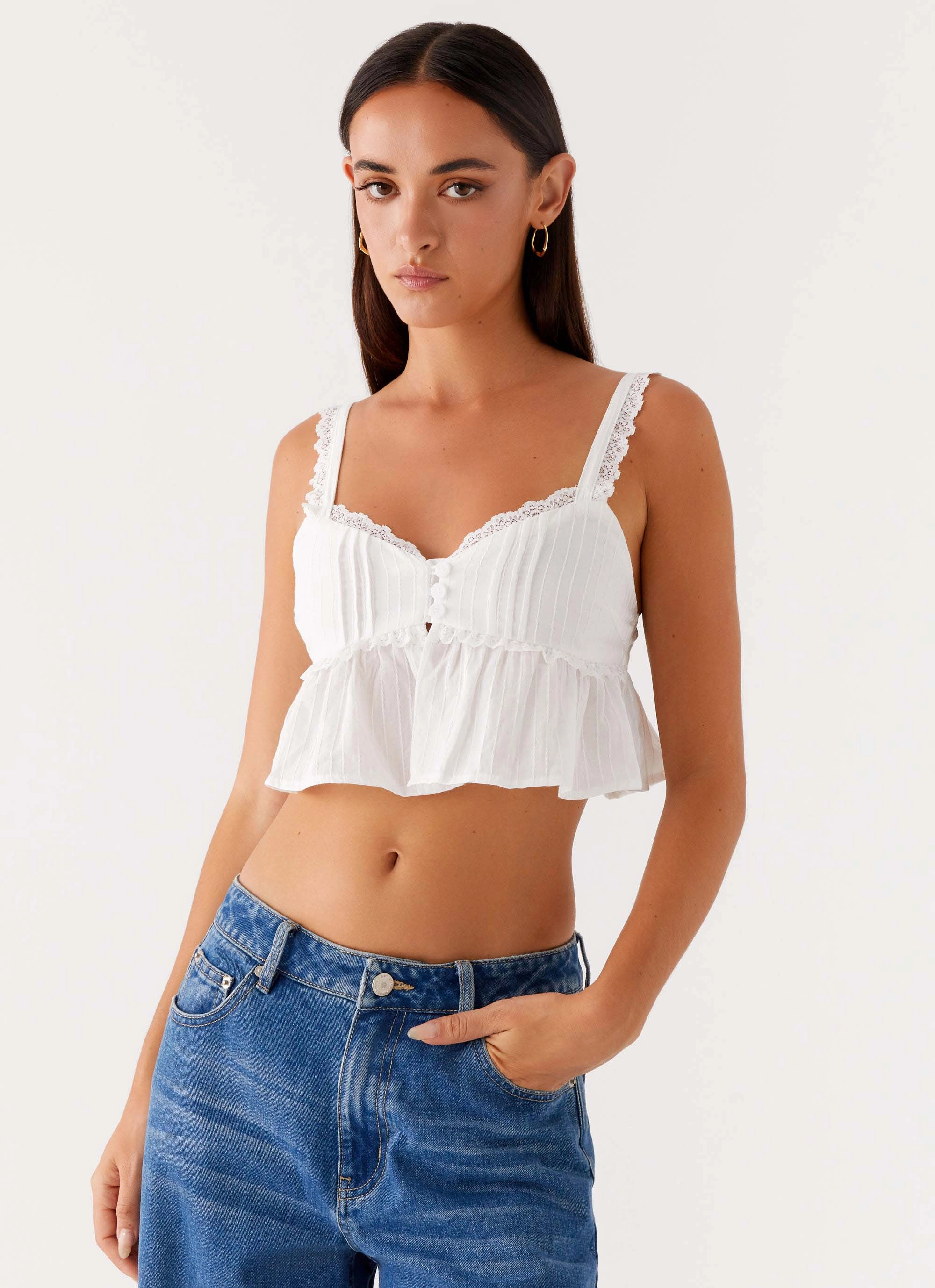 Elliana Cami Top - White Classic Polo FlatlockSeamTechnique