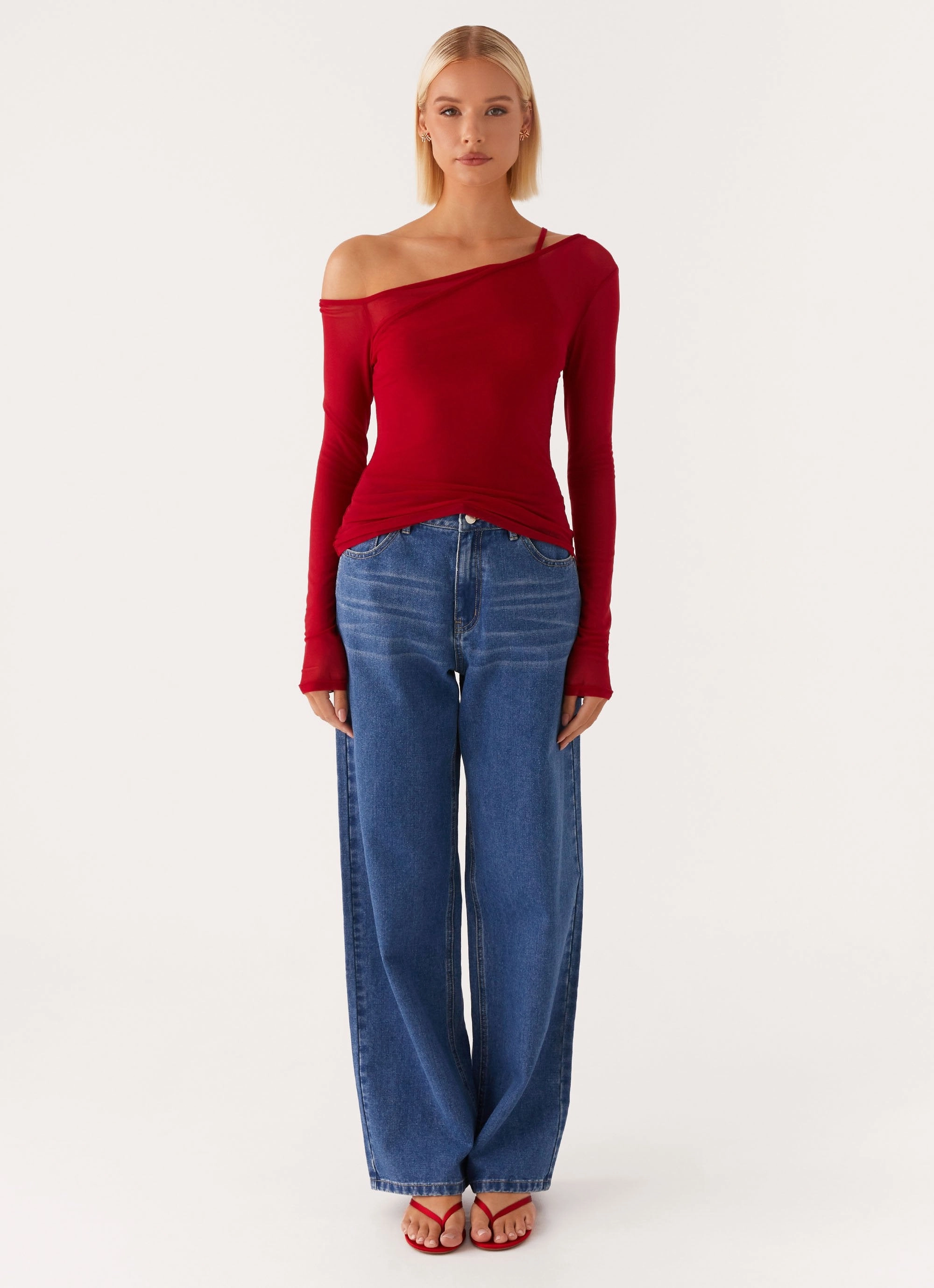 Elodie Top - Red Flattering Drape Midweight Texture
