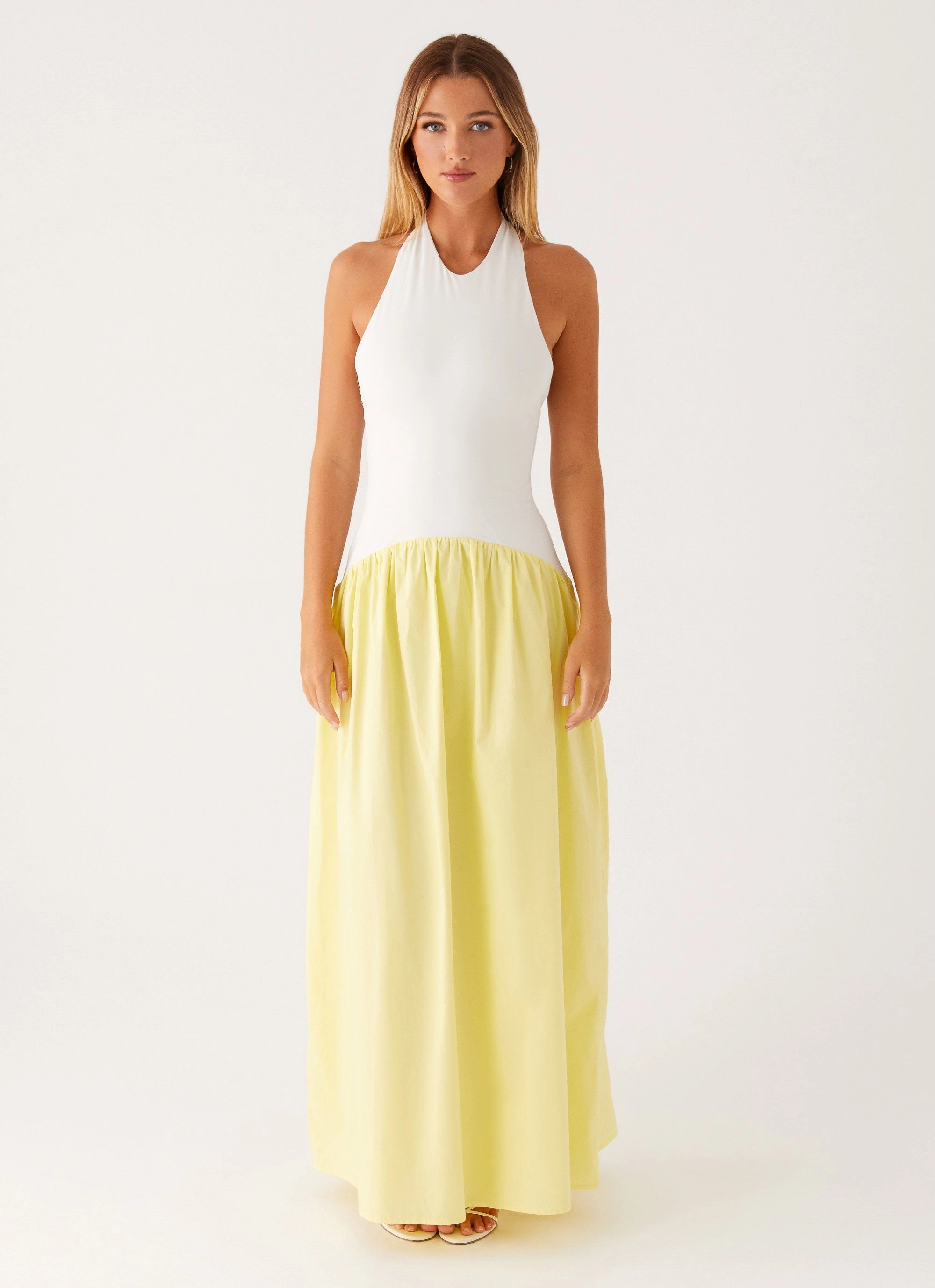 Elegant holiday wear Garden Scene Elora Maxi Dress - Yellow Spliced