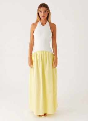 Elegant holiday wear Garden Scene Elora Maxi Dress - Yellow Spliced