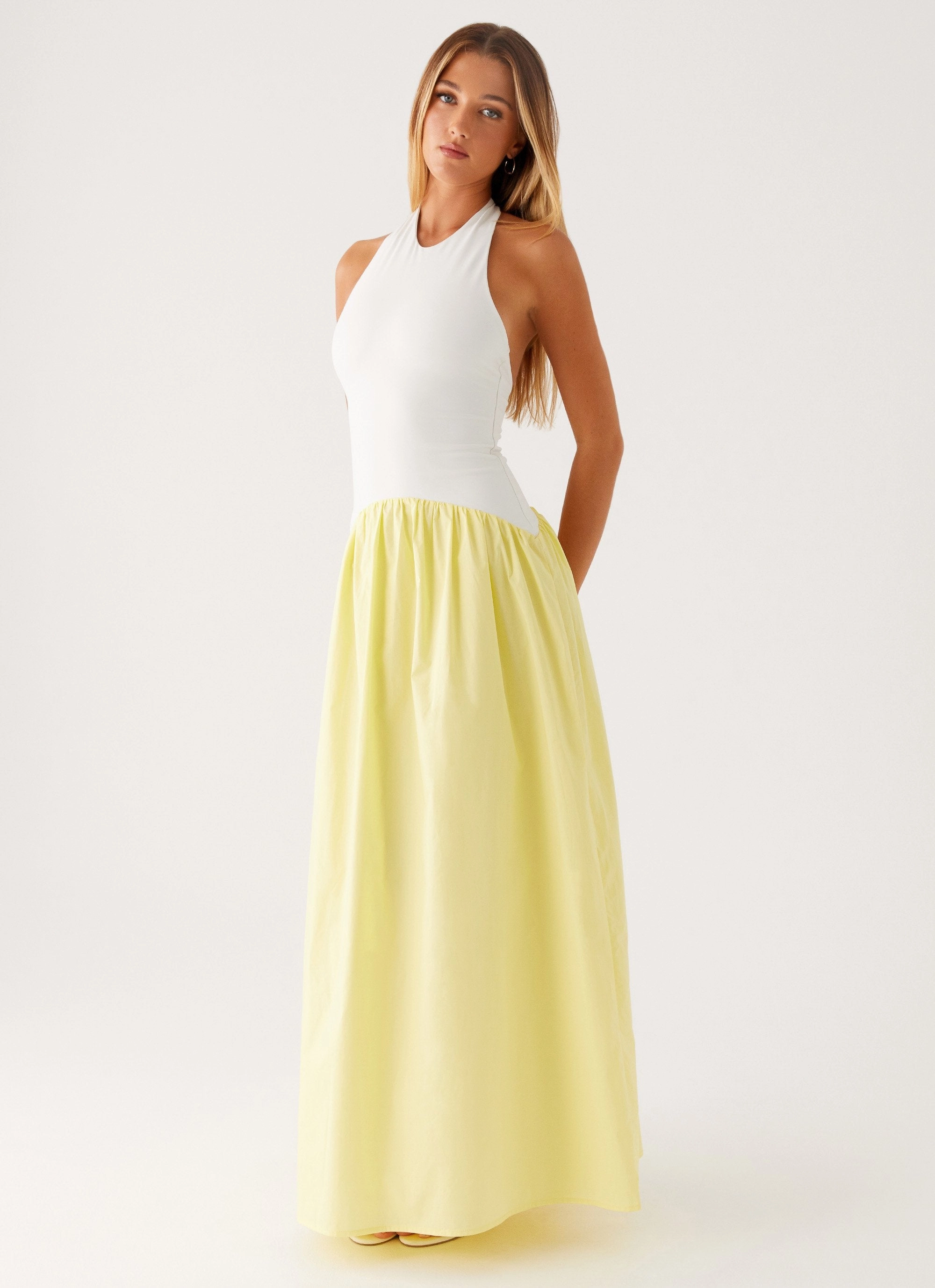 Feminine Style Skin Tone Elora Maxi Dress - Yellow Spliced