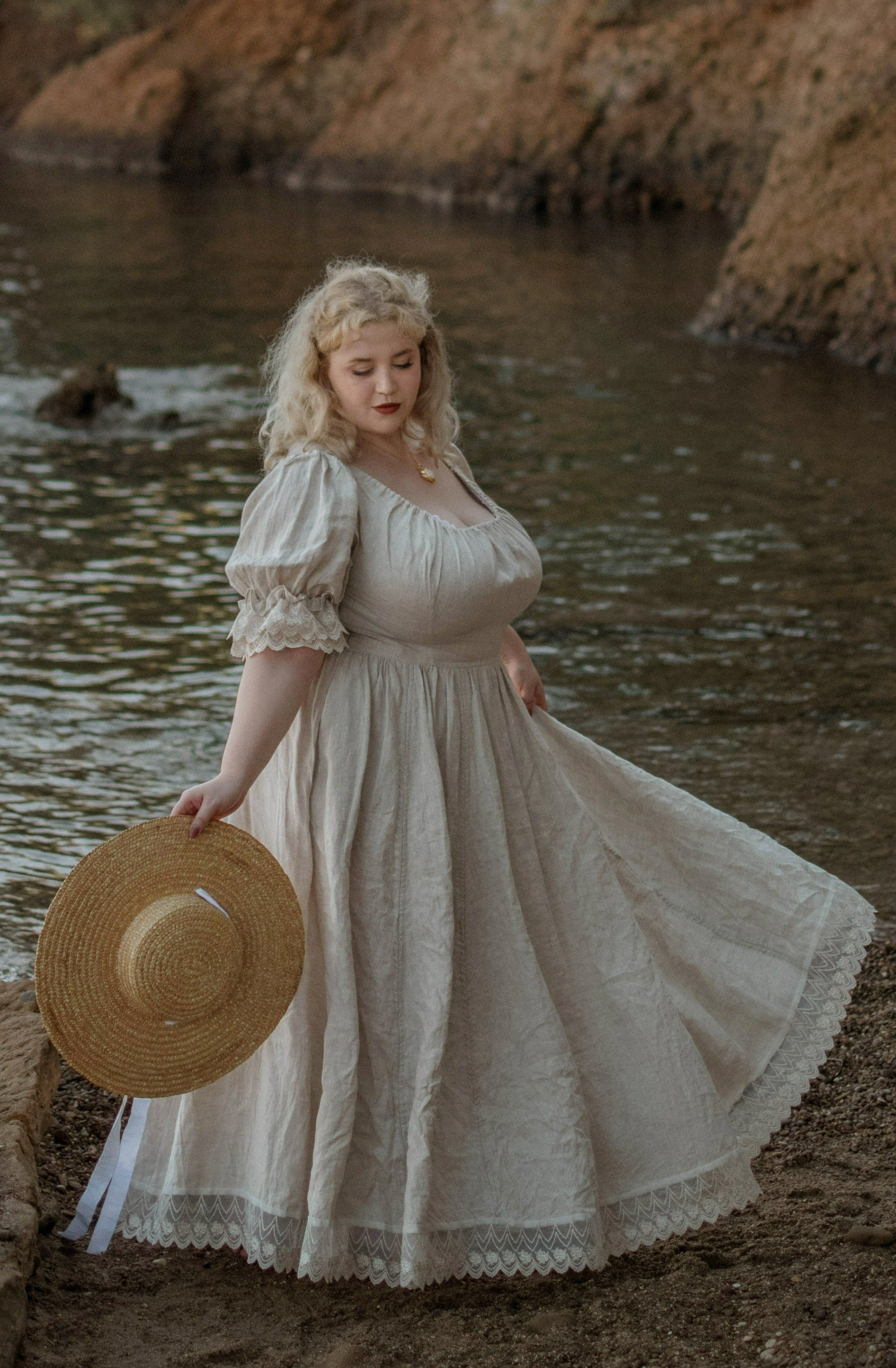 Elowen 27 | Lace Linen dress gown ( 2 way to wear ) No Bunching