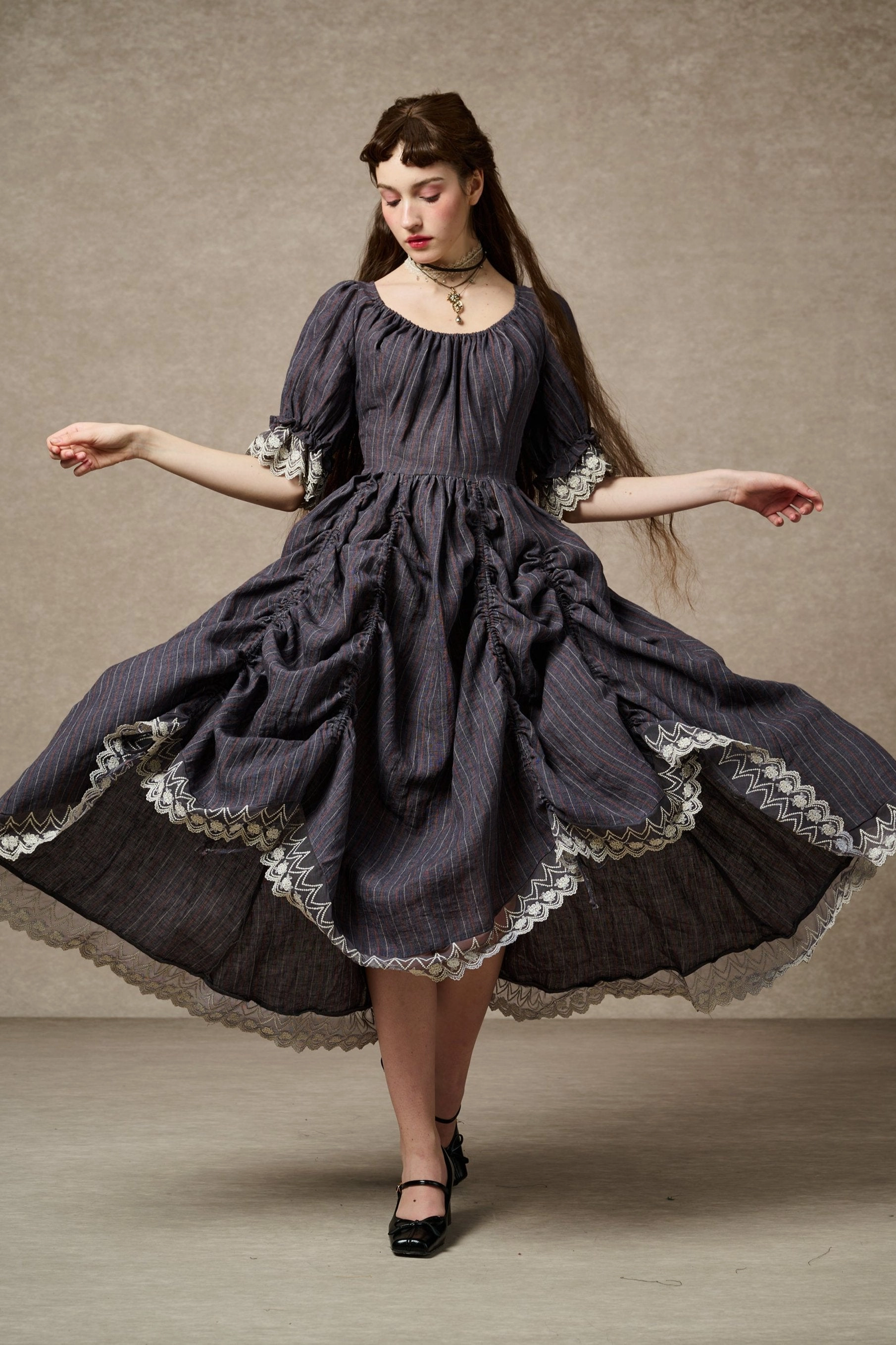 Elowen 27 | Lace Linen dress gown ( 2 way to wear ) Sleek Comfort Sleek Cut