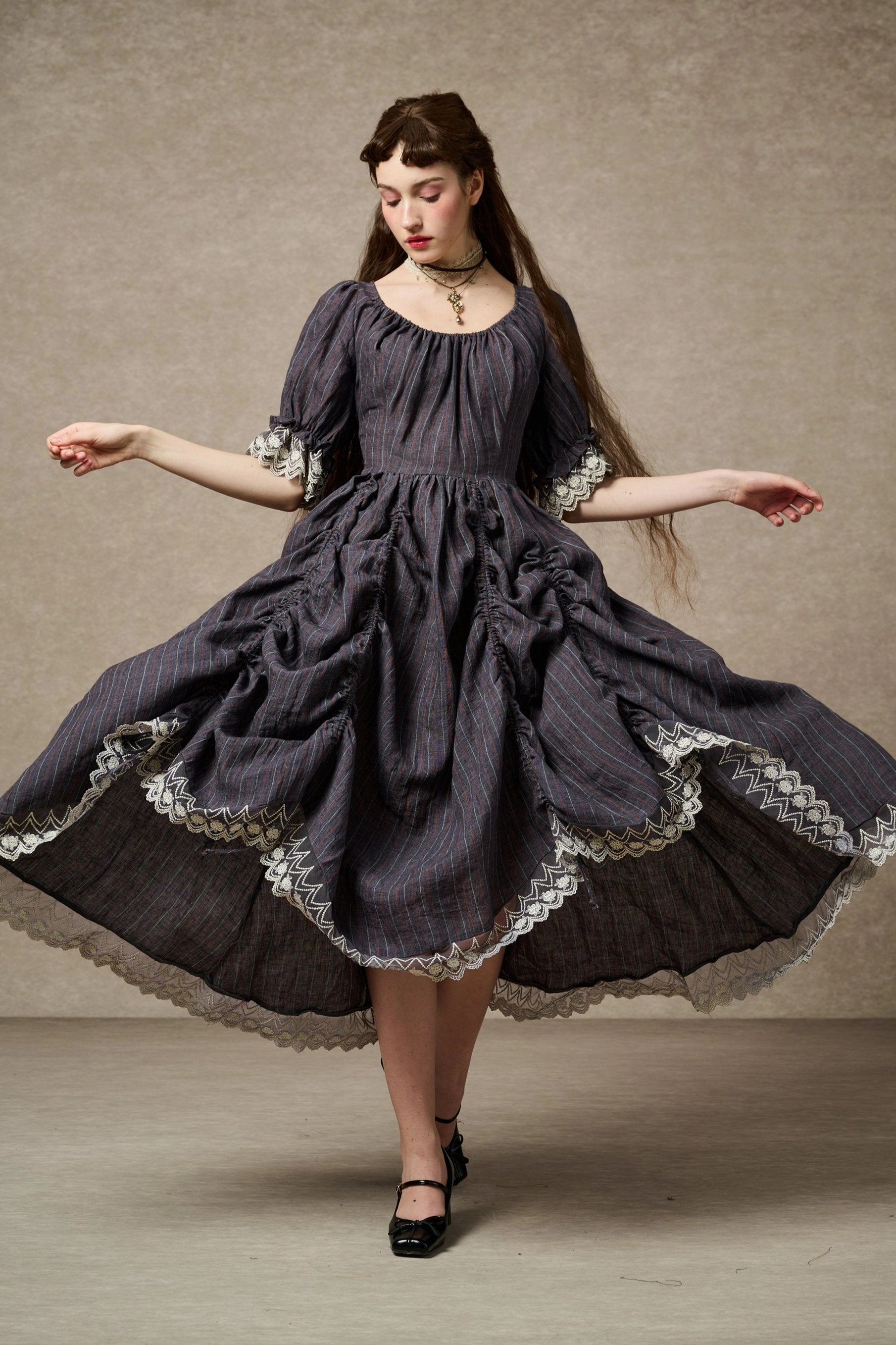 Elowen 27 | Lace Linen dress gown ( 2 way to wear ) Durable Fit