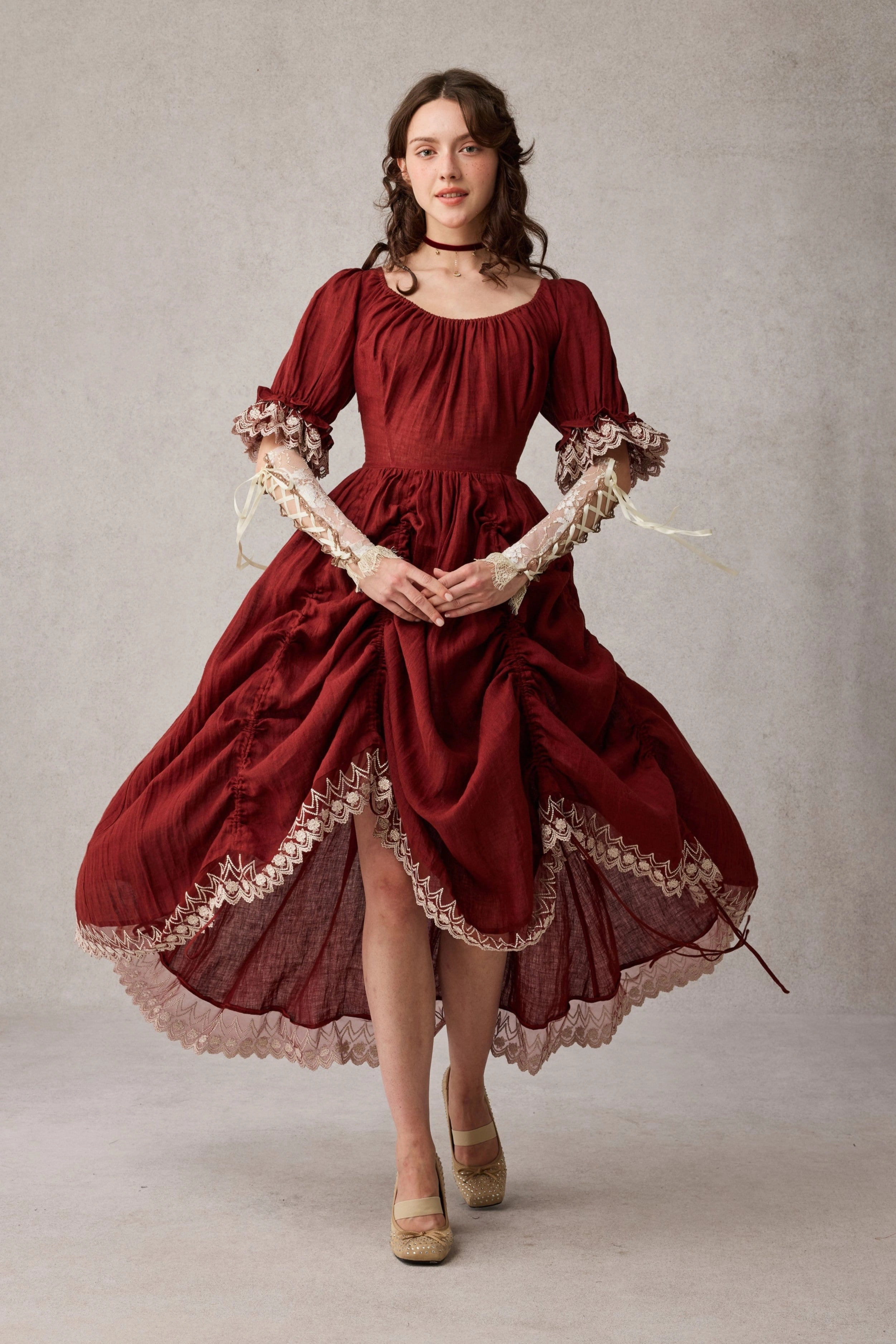 Elowen 27 | Lace Linen dress gown ( 2 way to wear ) AntiOdorTechnology Tension Balanced Design