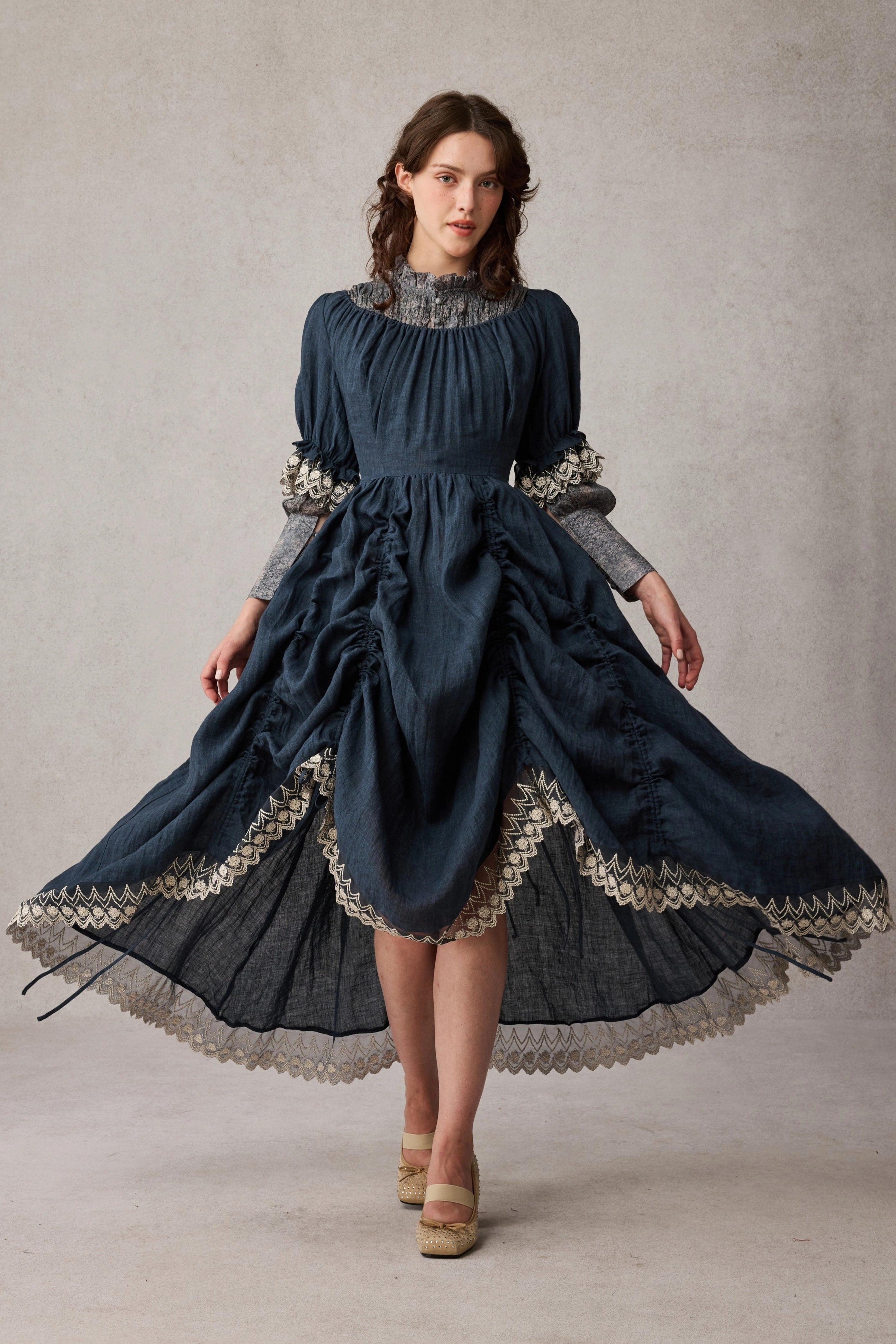 Elowen 27 | Lace Linen dress gown ( 2 way to wear ) Comfortable clothing wrinkle free finish
