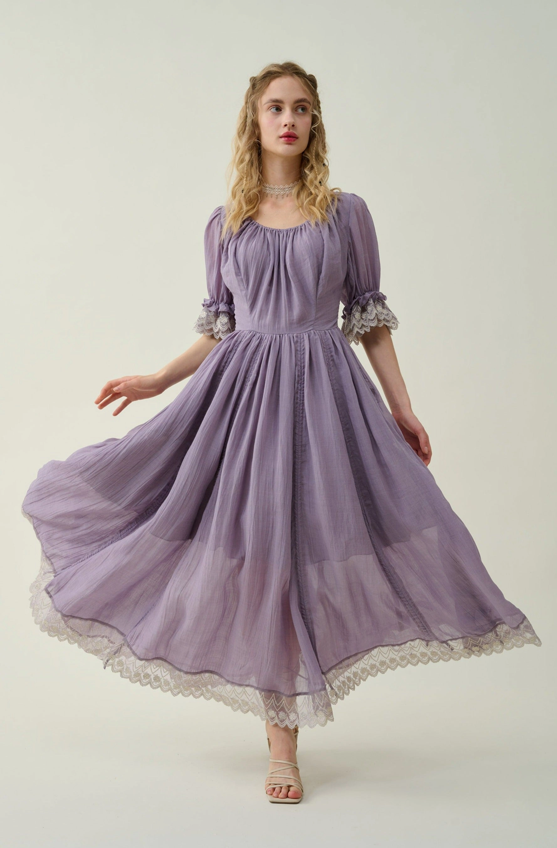 HighRiseWaist ResilientElasticBand Elowen 27 | Lace Linen dress gown ( 2 way to wear )