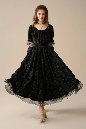 Elowen 27 | Lace velvet dress gown ( 2 way to wear ) Minimalist Fit Odor Resistant