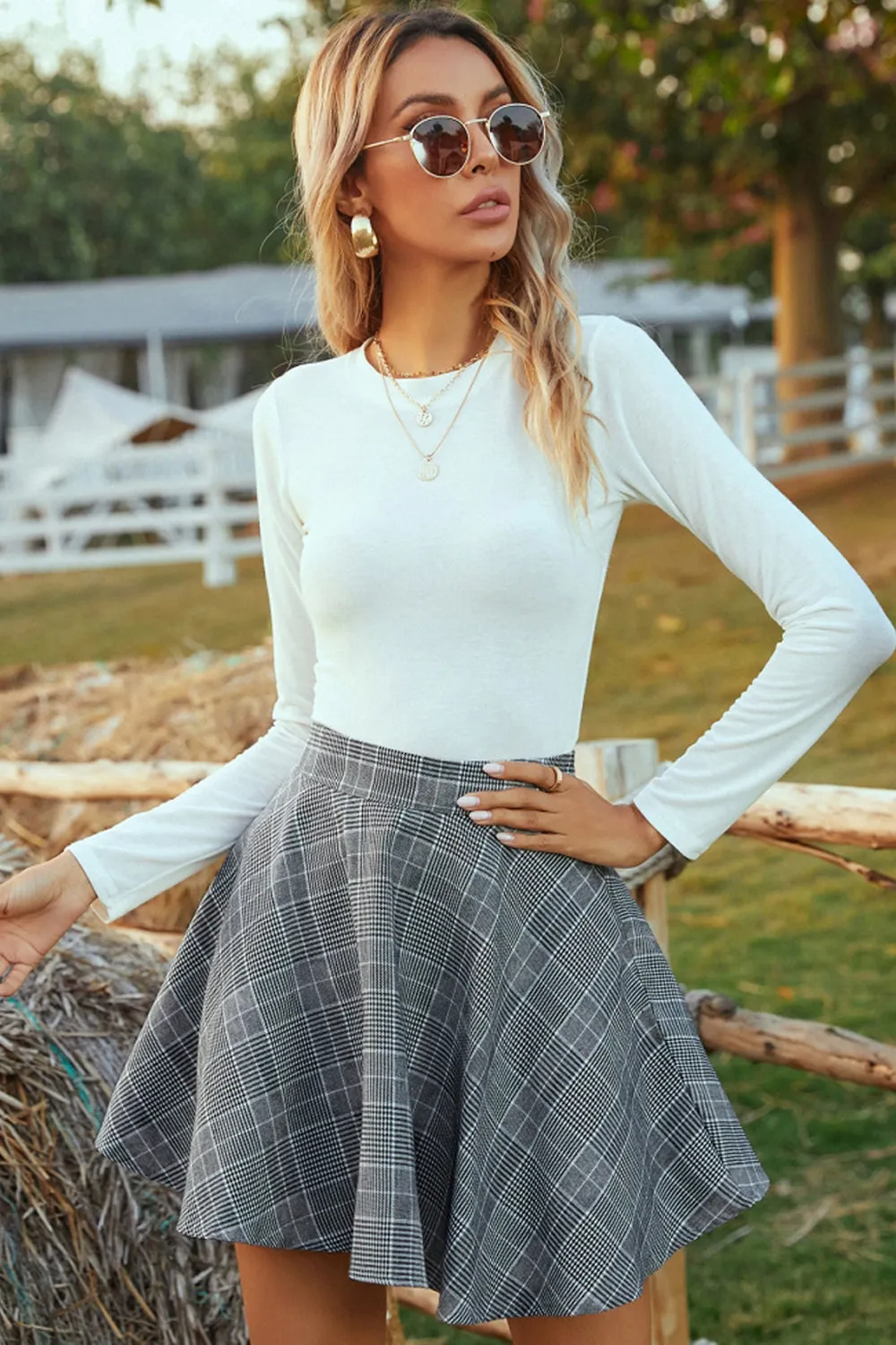 elveswallet All-match High-waist Plaid Skirt