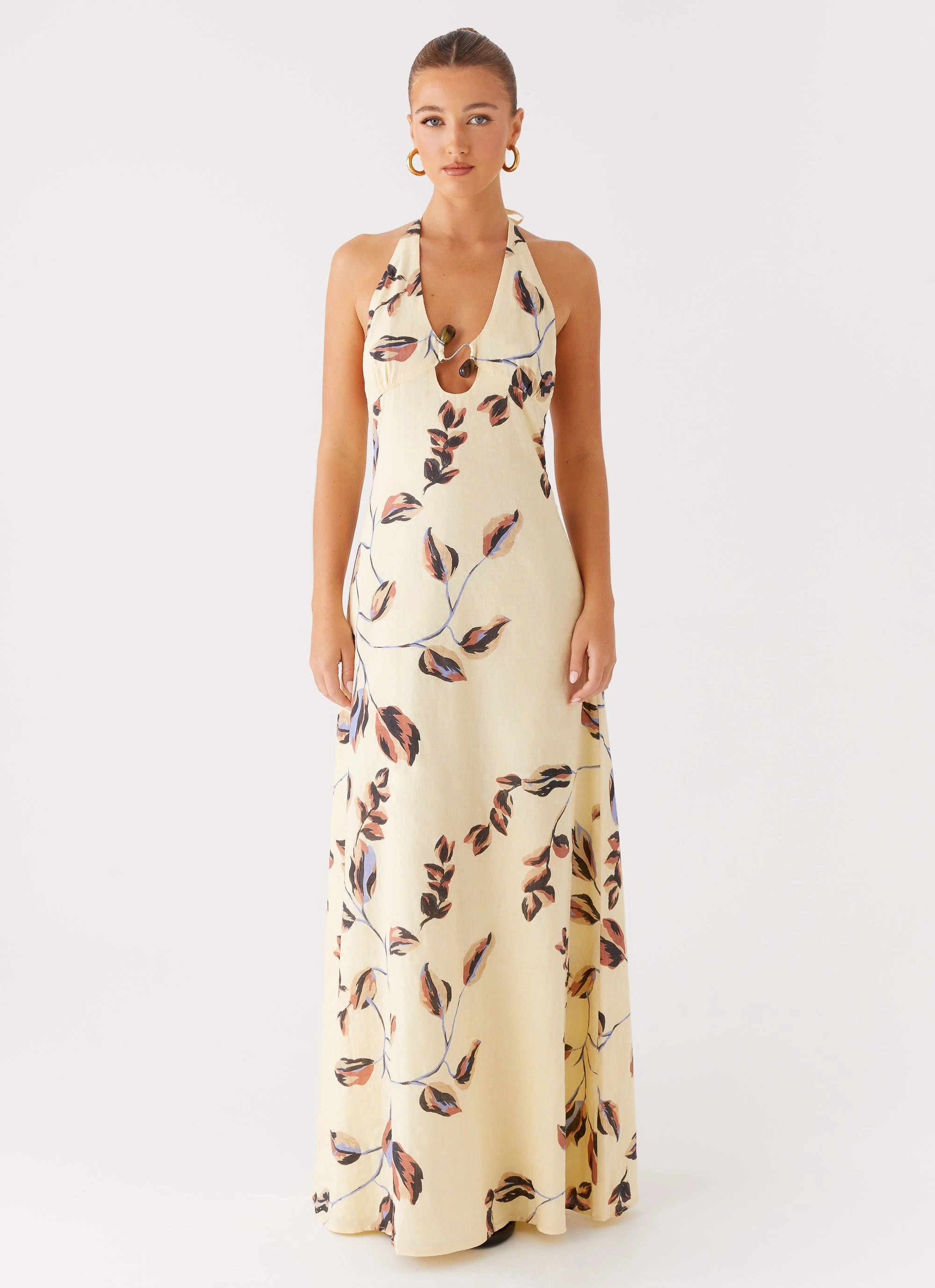 Elvina Halter Neck Maxi Dress - Buttercream Bliss Chic Mom Front Ruffle