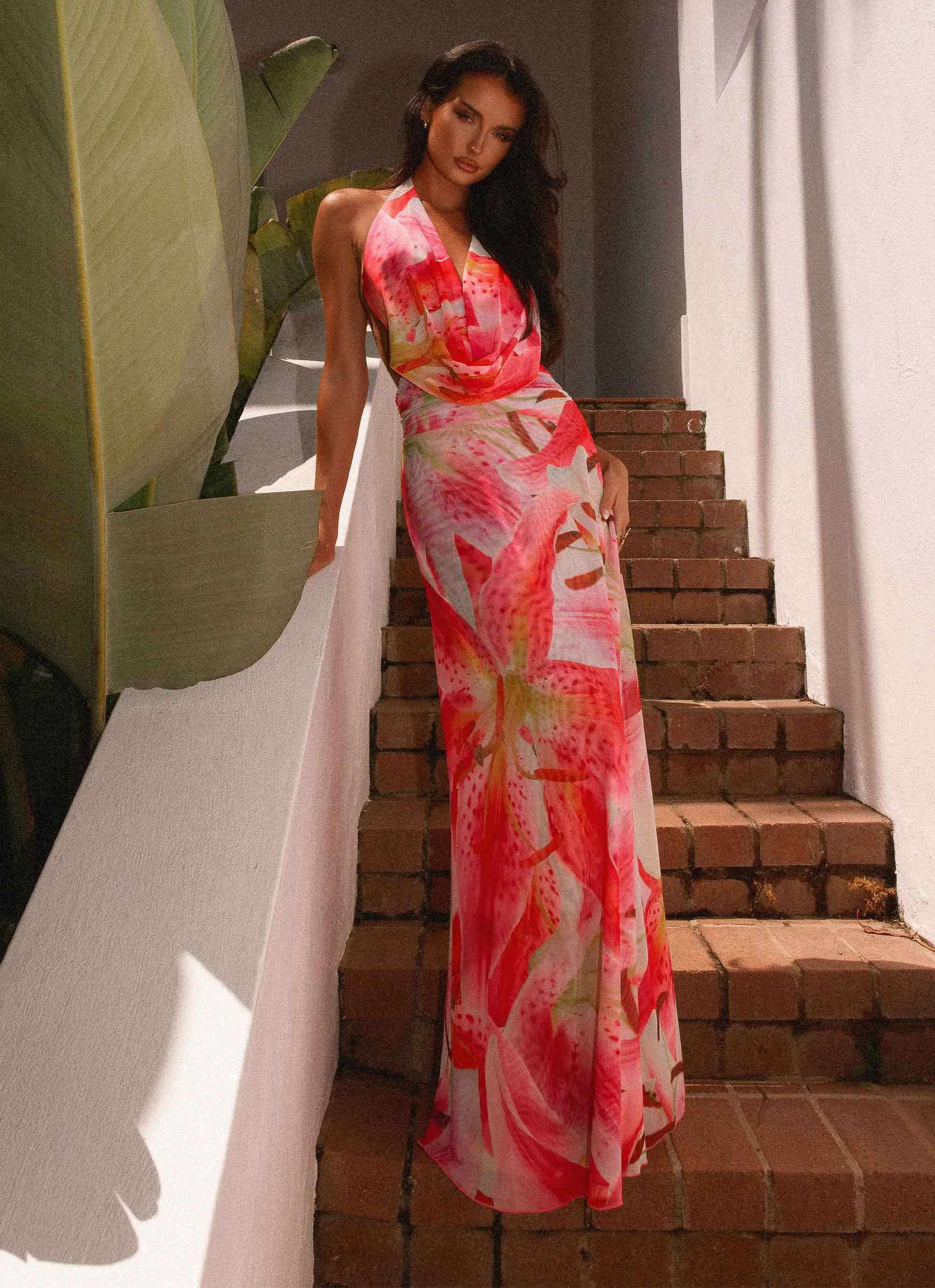 Pure Fit Quilted-Lining Elysia Mesh Maxi Dress - White Pink Lilly