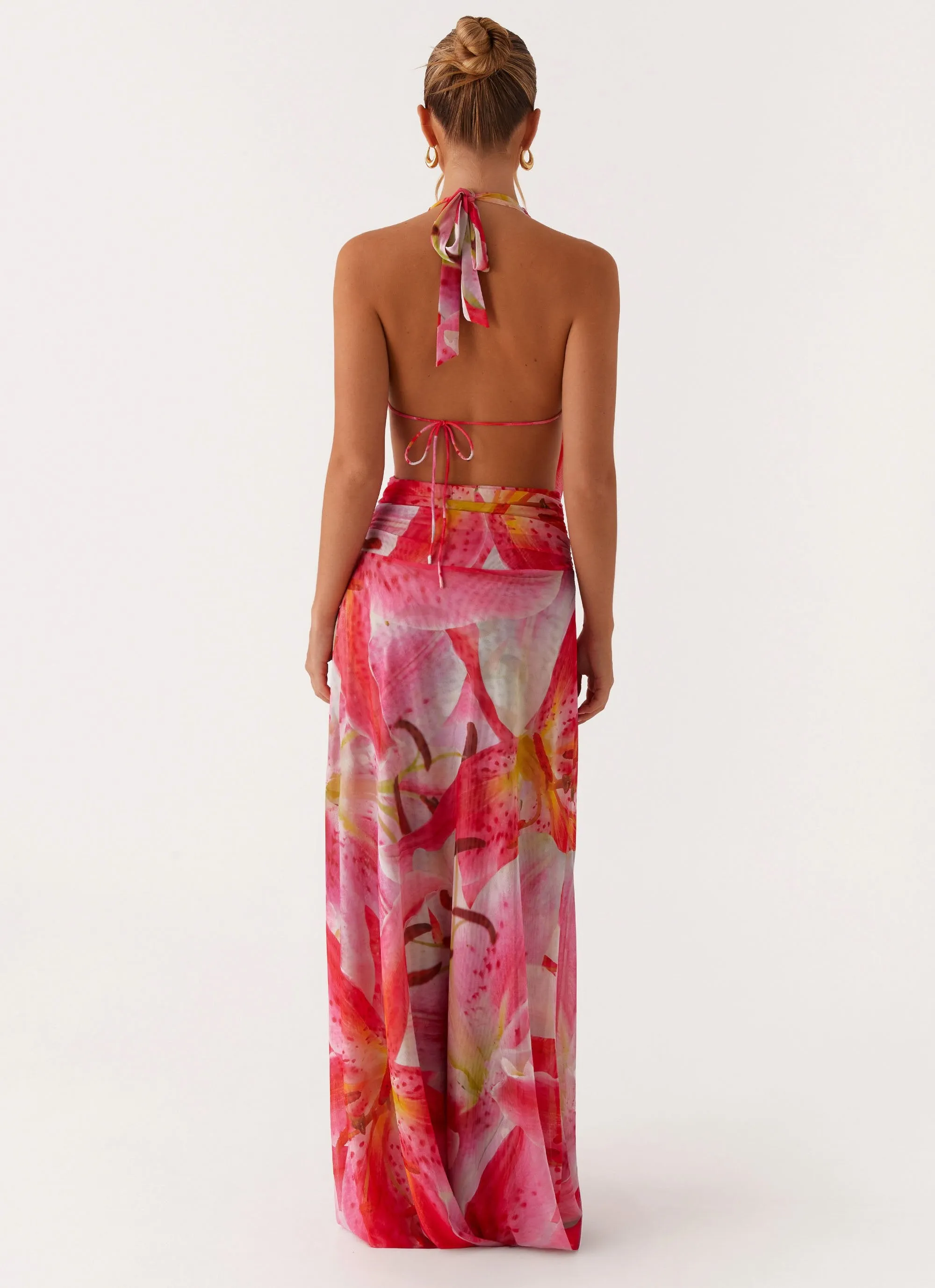 Classic and Chic Elysia Mesh Maxi Dress - White Pink Lilly