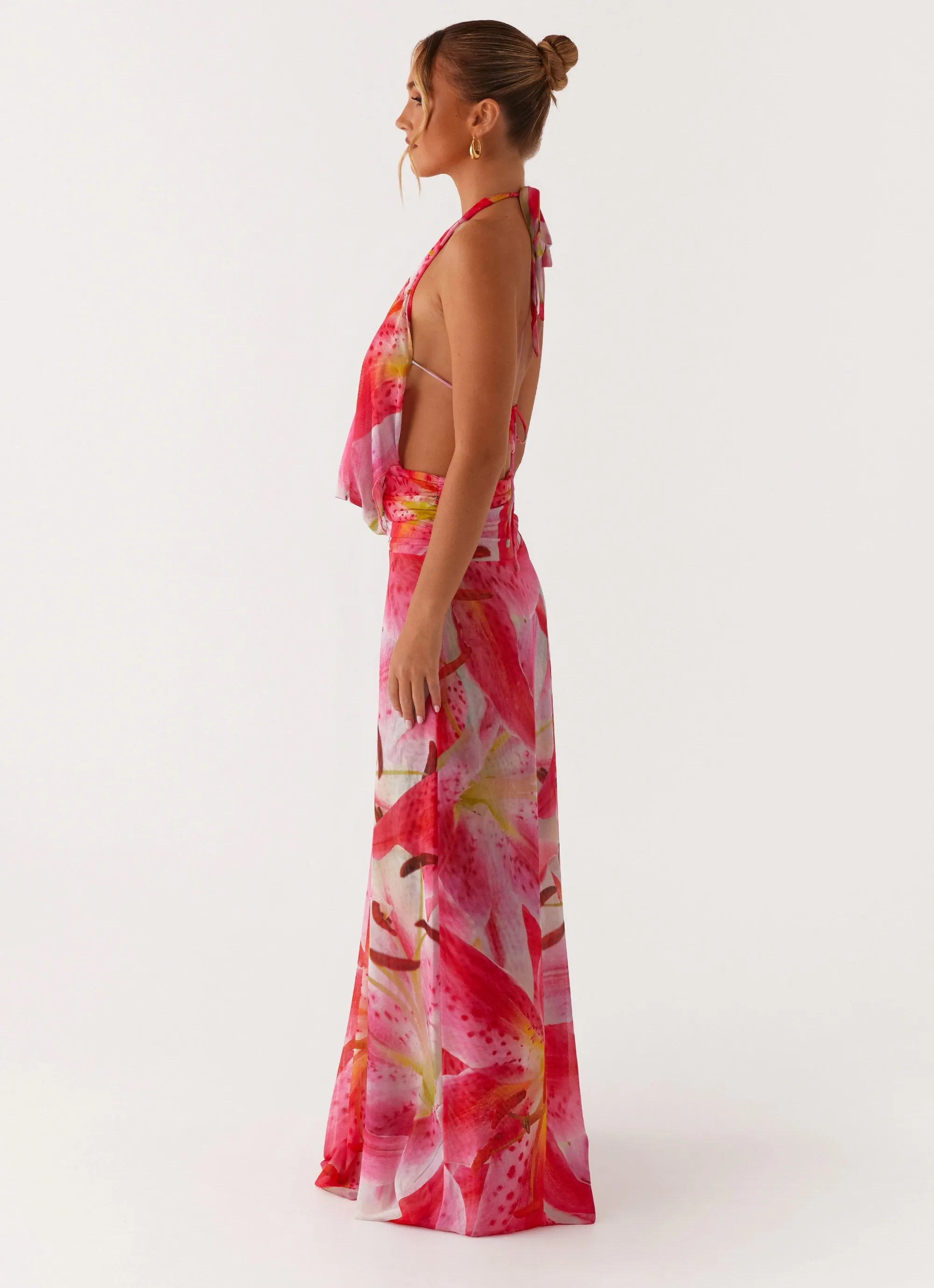 Vibrant Style spring outfit Elysia Mesh Maxi Dress - White Pink Lilly