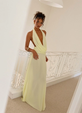 Elysia Chiffon Maxi Dress - Lemon Cool Look