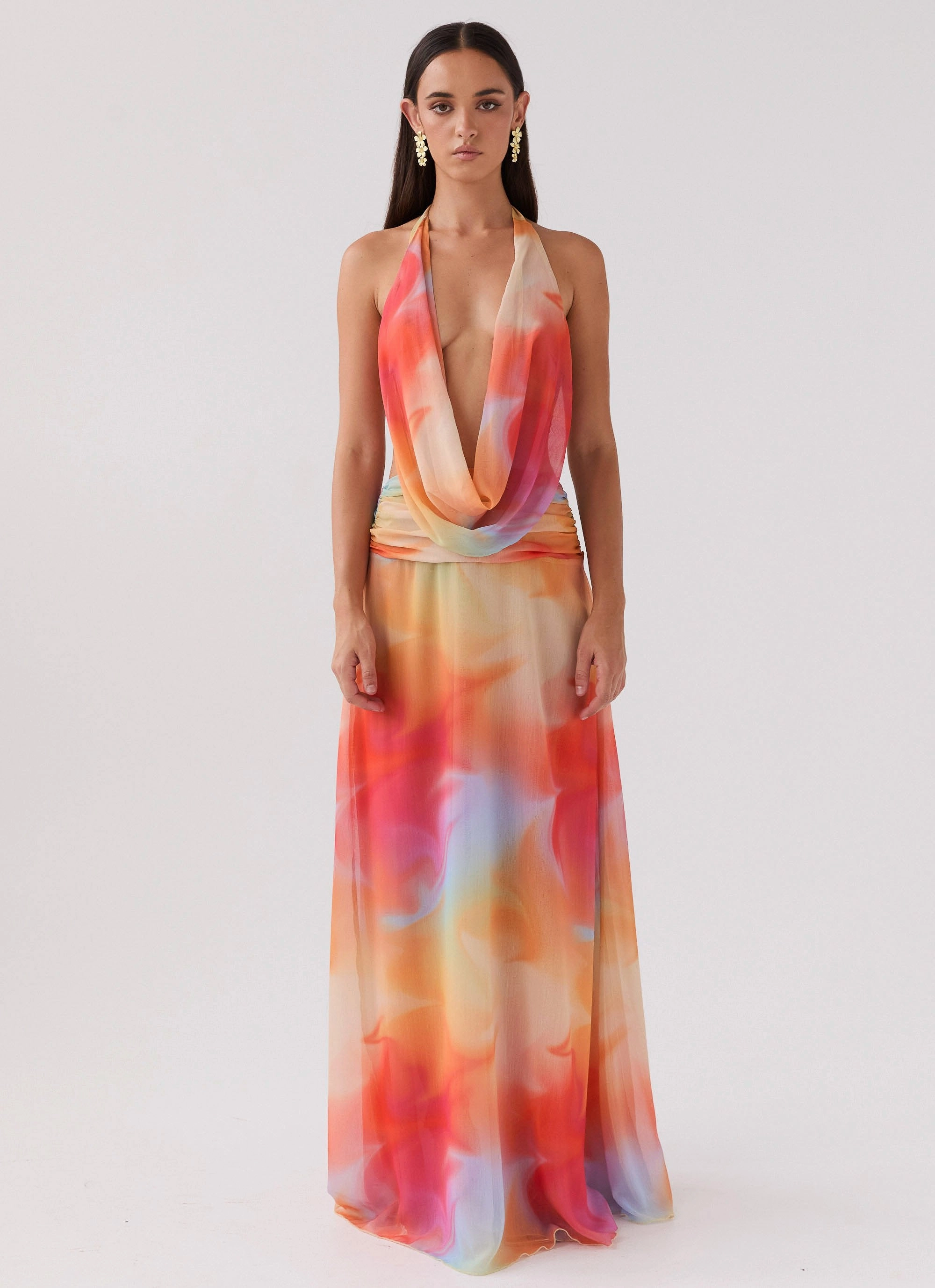 Elysia Chiffon Maxi Dress - Rainbow Comfy and Cozy Night Ready