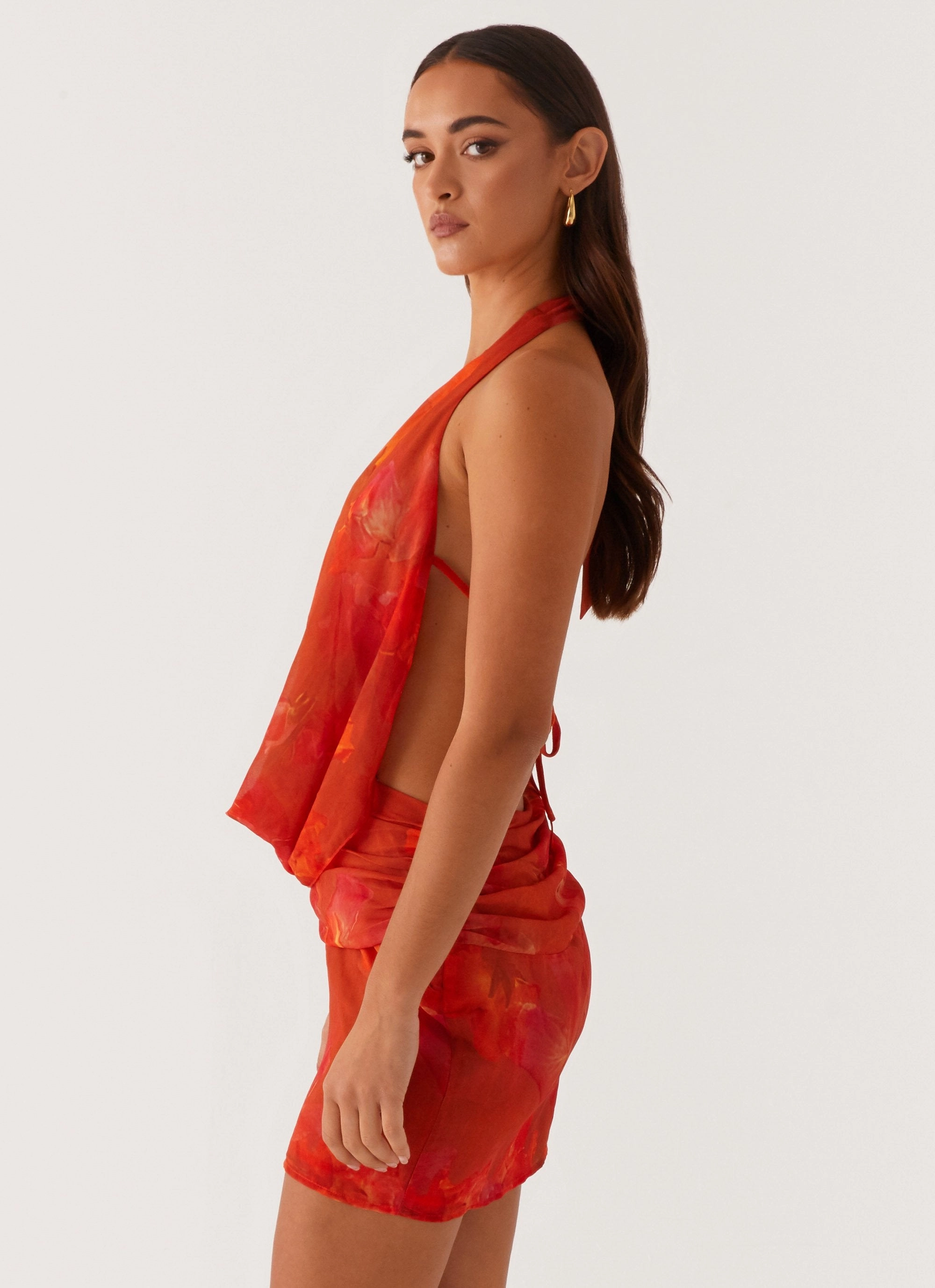 Elysia Chiffon Mini Dress - Amber Calm Lines