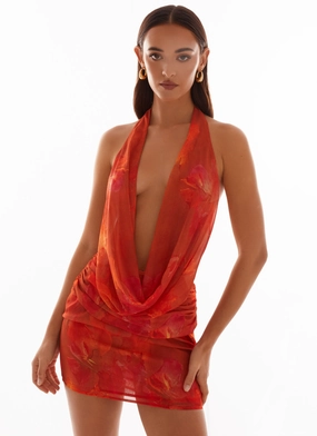 Elysia Chiffon Mini Dress - Amber Unique Print