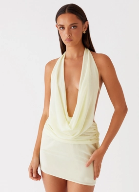 Noble Aura Work Mood Elysia Chiffon Mini Dress - Lemon