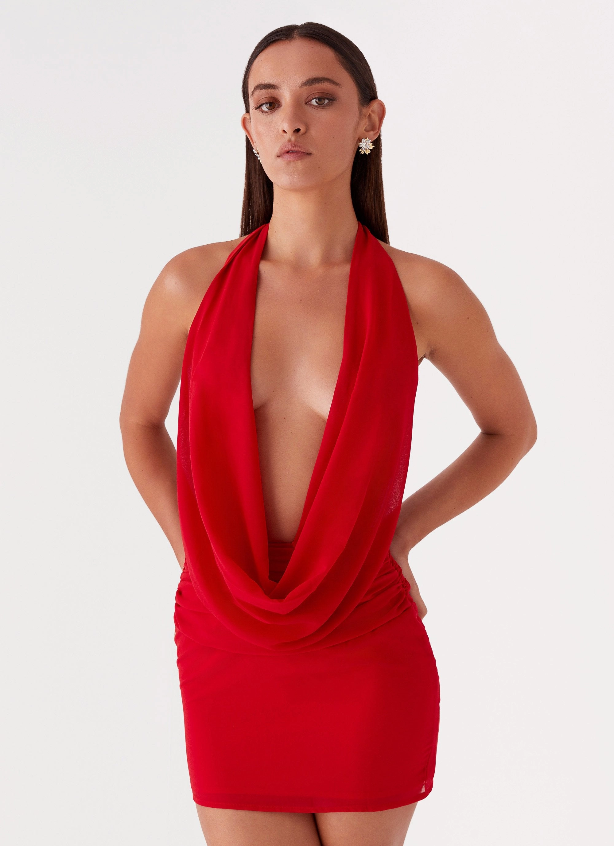 Elysia Chiffon Mini Dress - Red Chic Energy