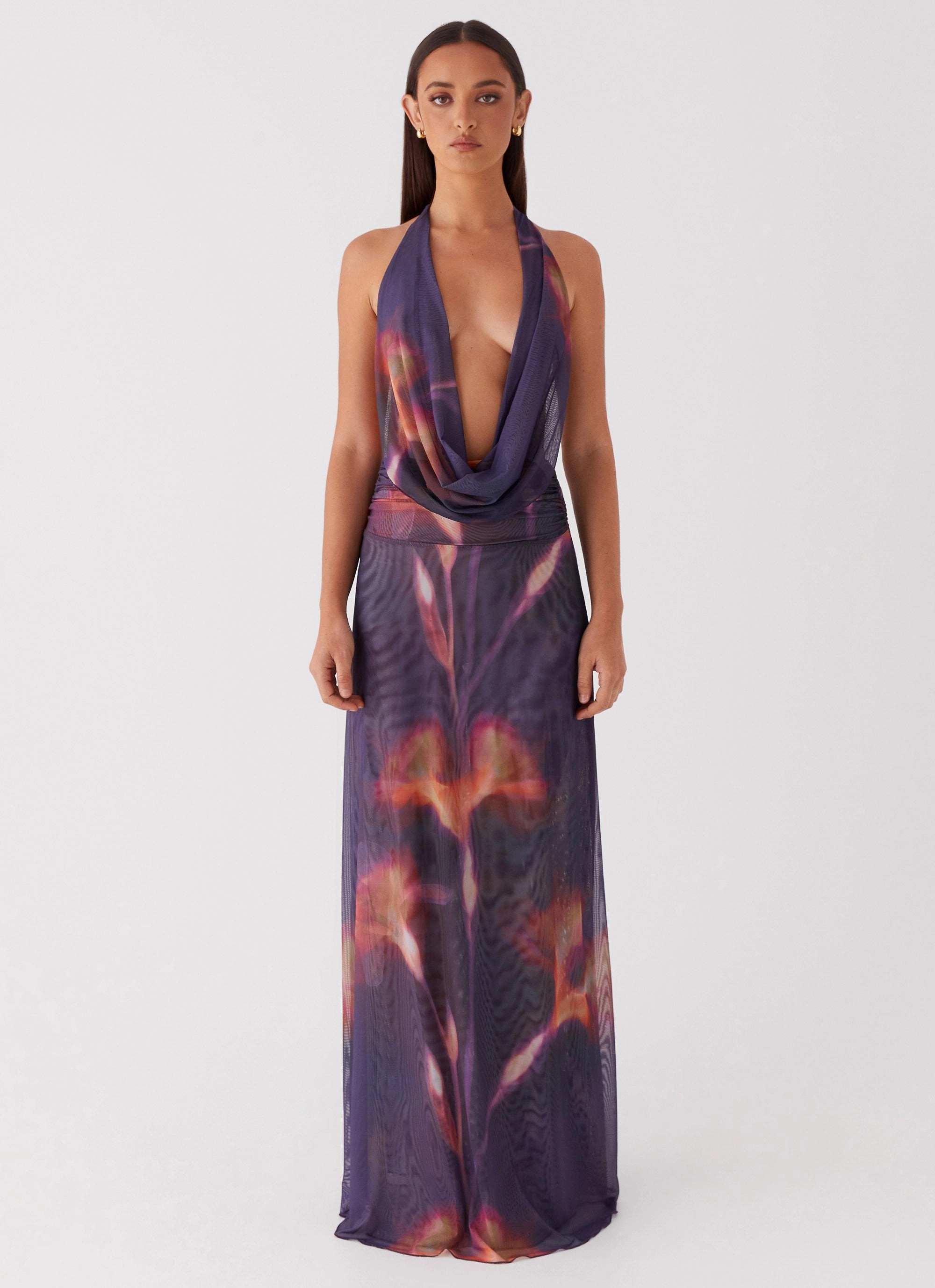 Elysia Mesh Maxi Dress - Midnight Bloom Bold Simplicity