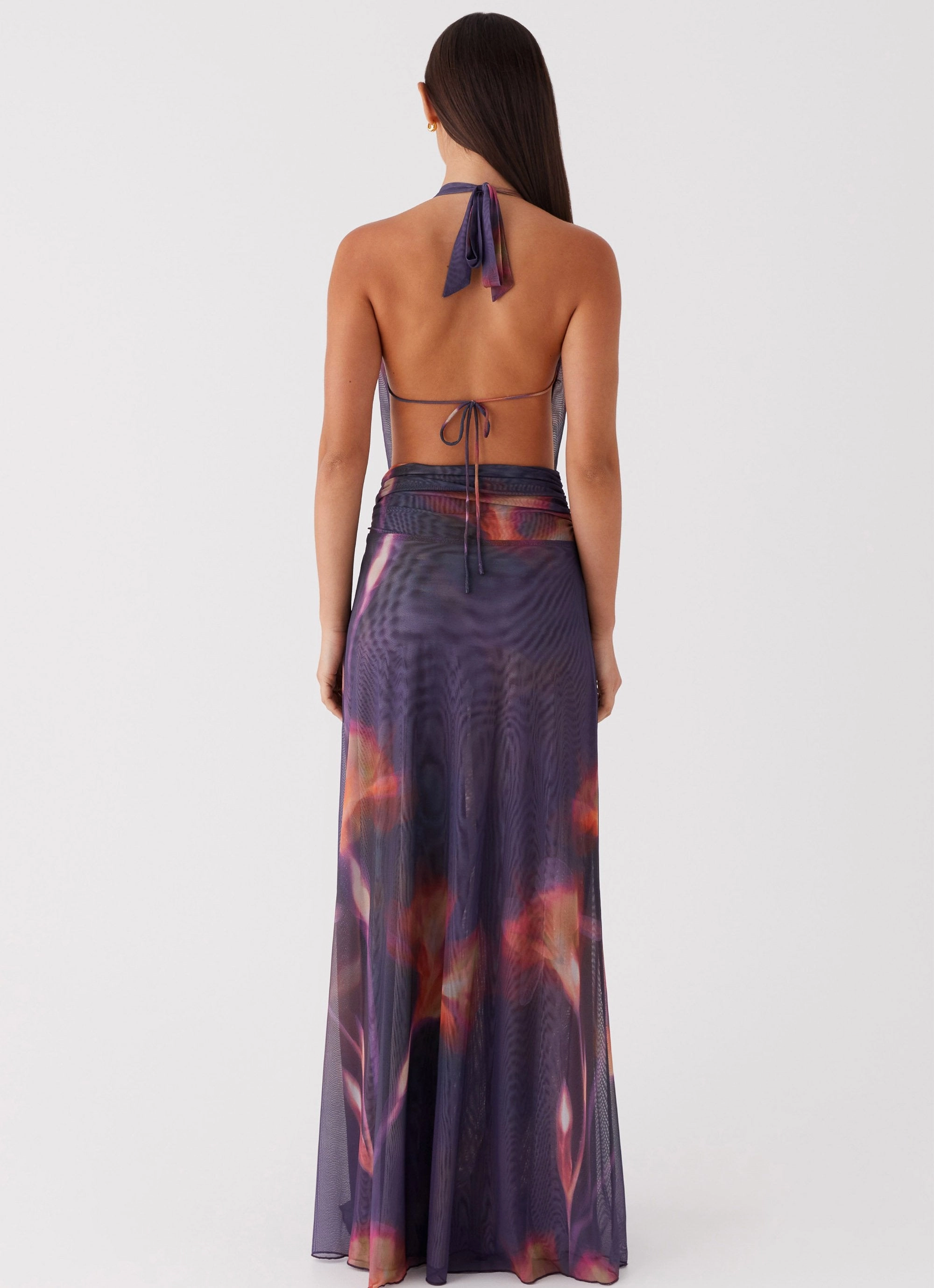 Elysia Mesh Maxi Dress - Midnight Bloom Smart and Stylish