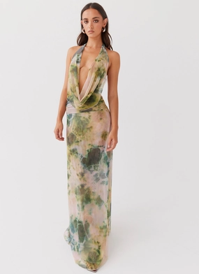 Elysia Mesh Maxi Dress - Rainforest Shade Glow