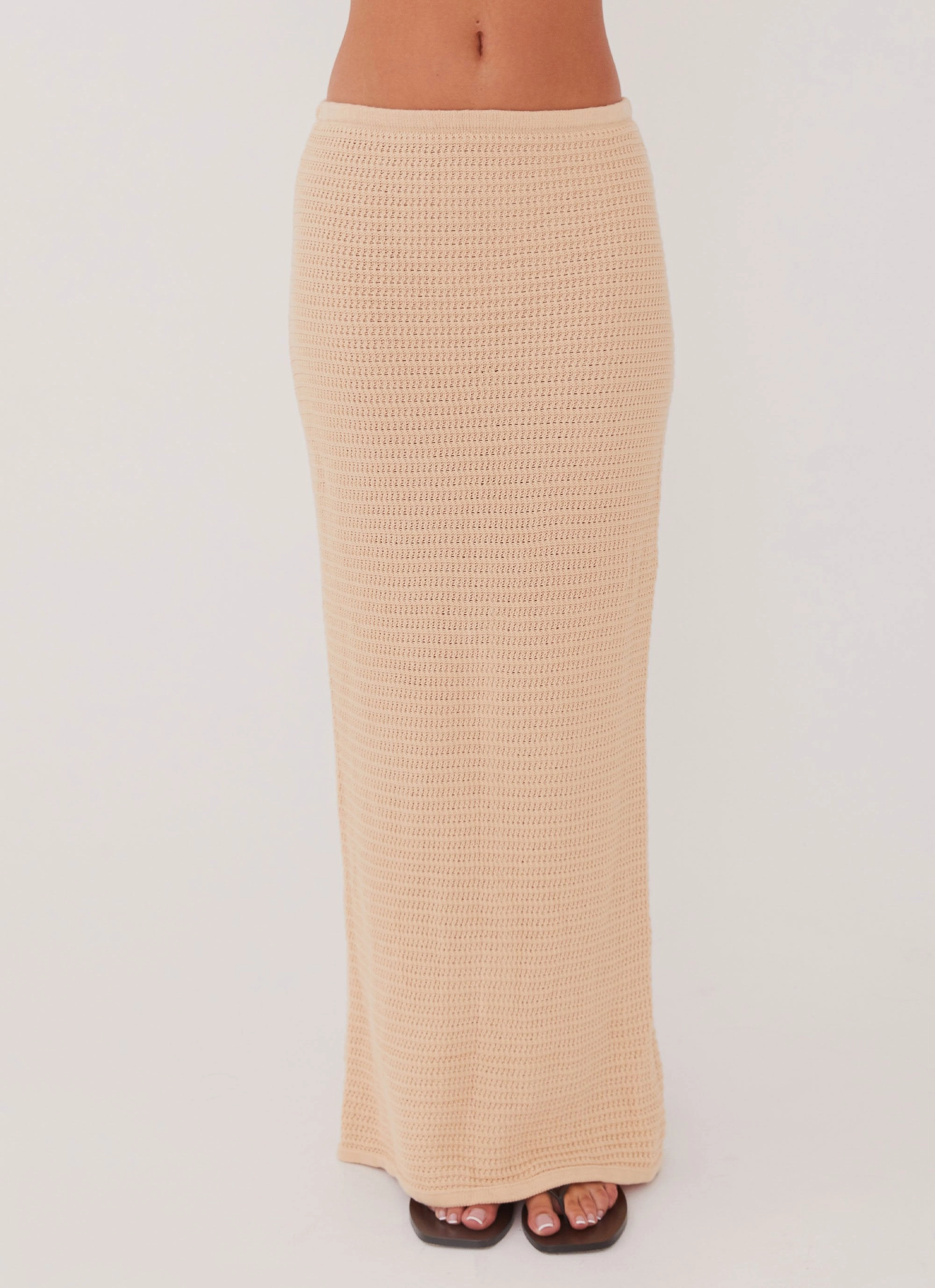 Emaline Knit Maxi Skirt - Beige Relaxed Comfort Fit Adjustable Drawcord