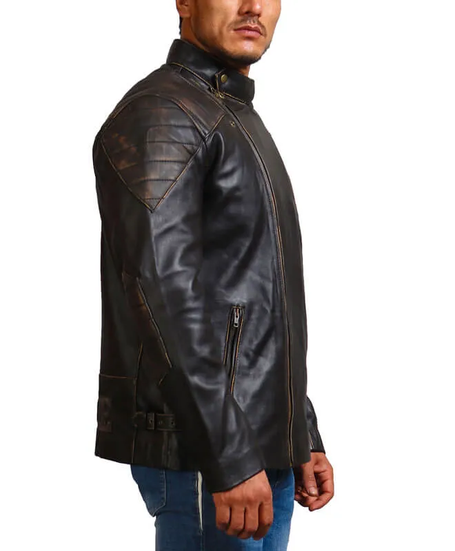 Embossed Skull Biker Leather Jacket