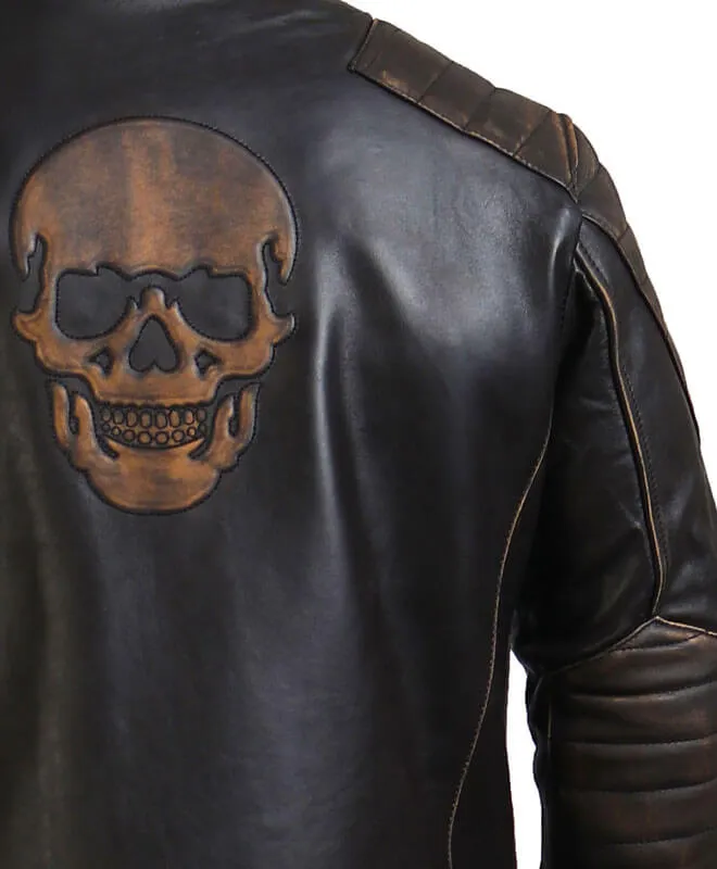 Embossed Skull Biker Leather Jacket