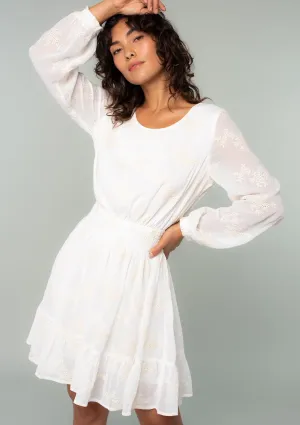 Embroidered Sheer Smocked Mini Dress