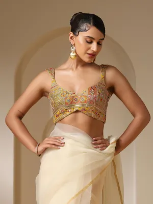 Embroidered Yellow and Green Blouse with Pendant Tie