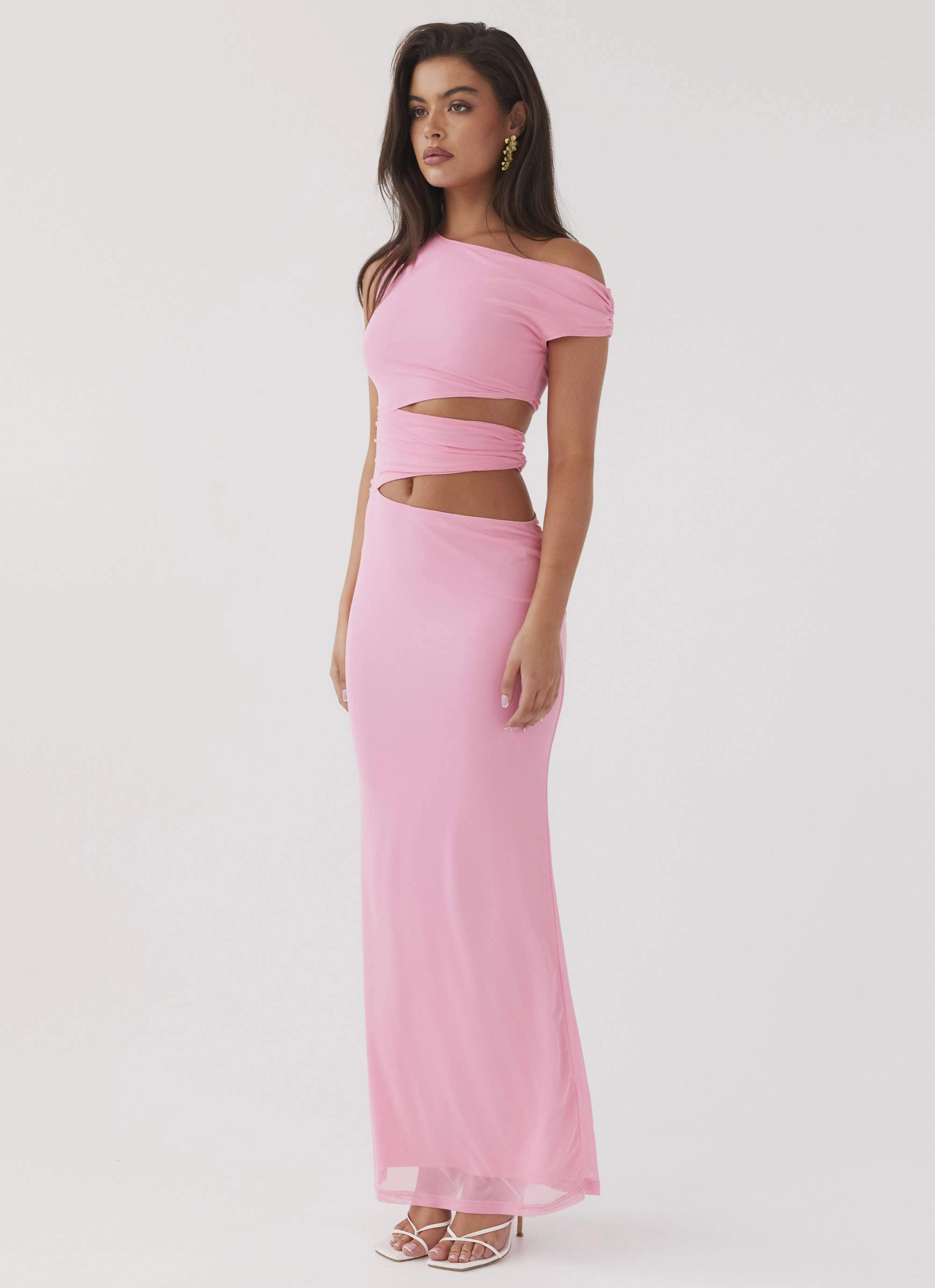 Flowy casual dress Pure Lines Margot One Shoulder Maxi Dress - Candy