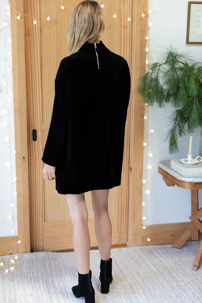 Emerson Fry Edie Black Velvet Dress Side-Slit Winter Classic
