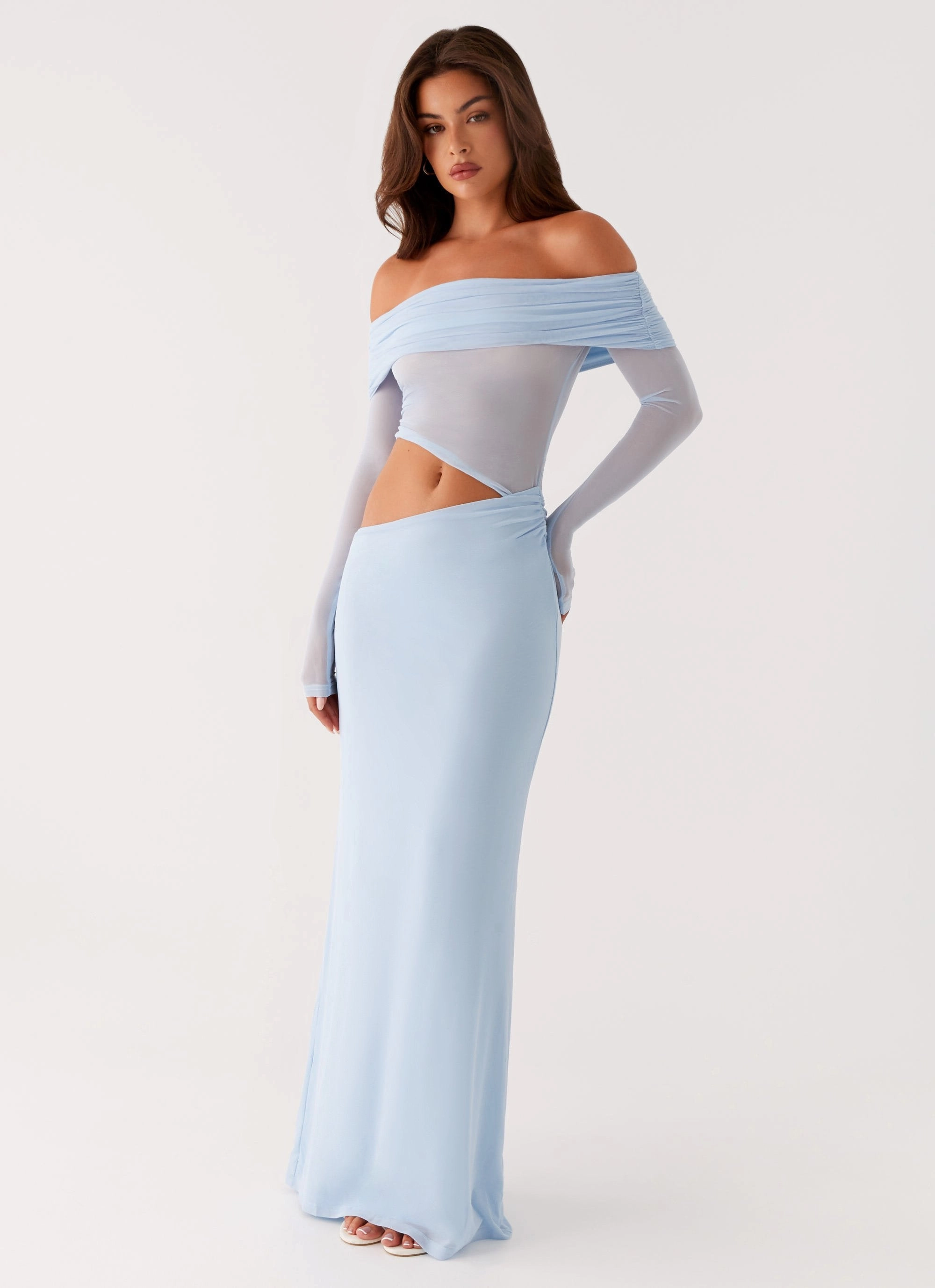 slim fit button detail Emery Maxi Dress - Blue