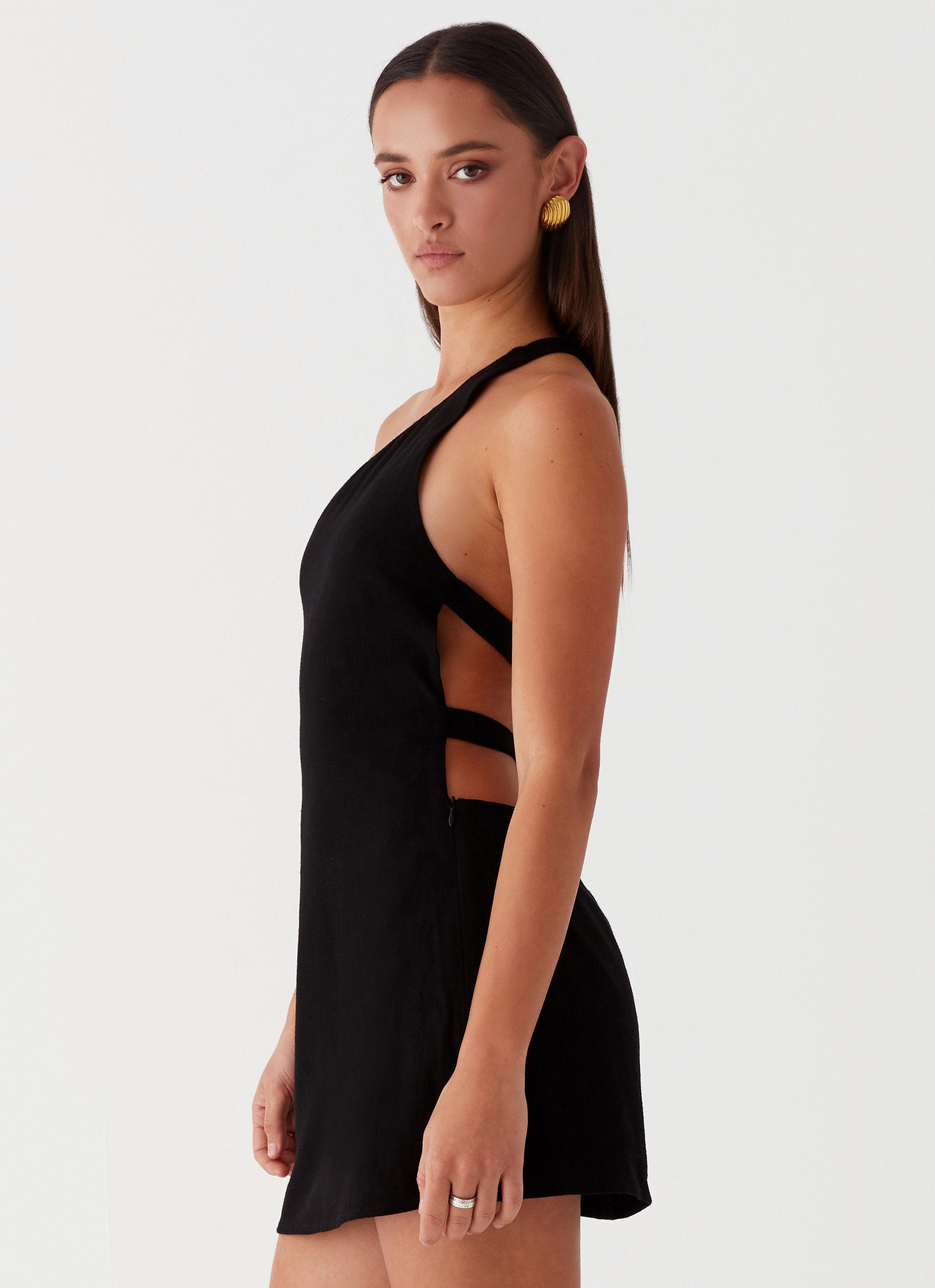 Skin Tone Flattering Look Fit Emilee Tie Back Mini Dress - Black