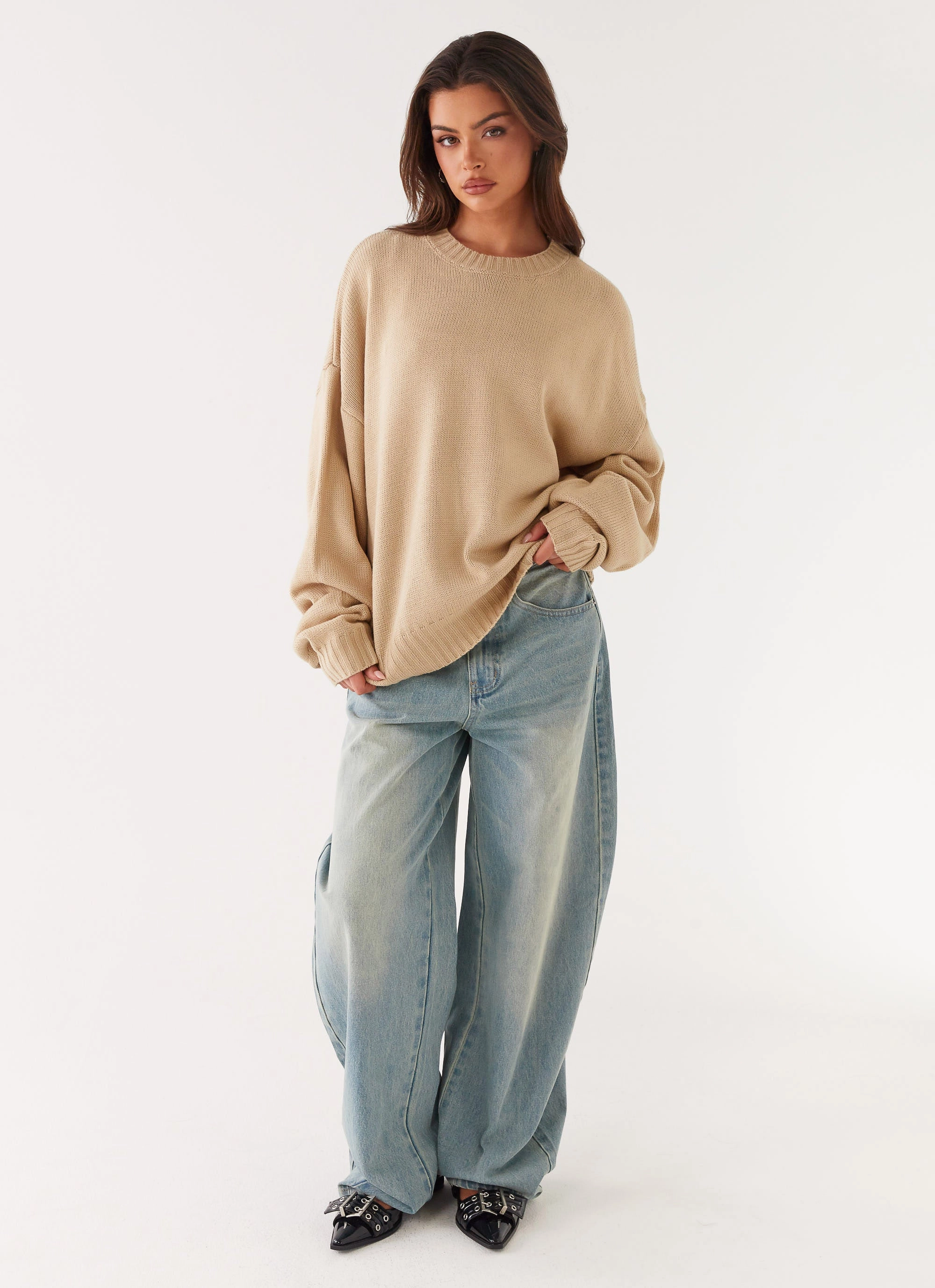 FoldableStorageCapability Odor Resistant Coating Emma Oversized Sweater - Beige