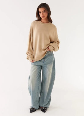 FoldableStorageCapability Odor Resistant Coating Emma Oversized Sweater - Beige
