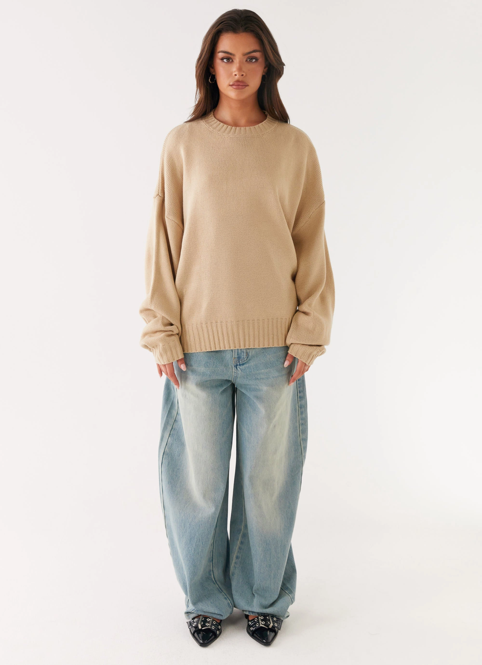 Emma Oversized Sweater - Beige Packable Style BondedZipperGuards