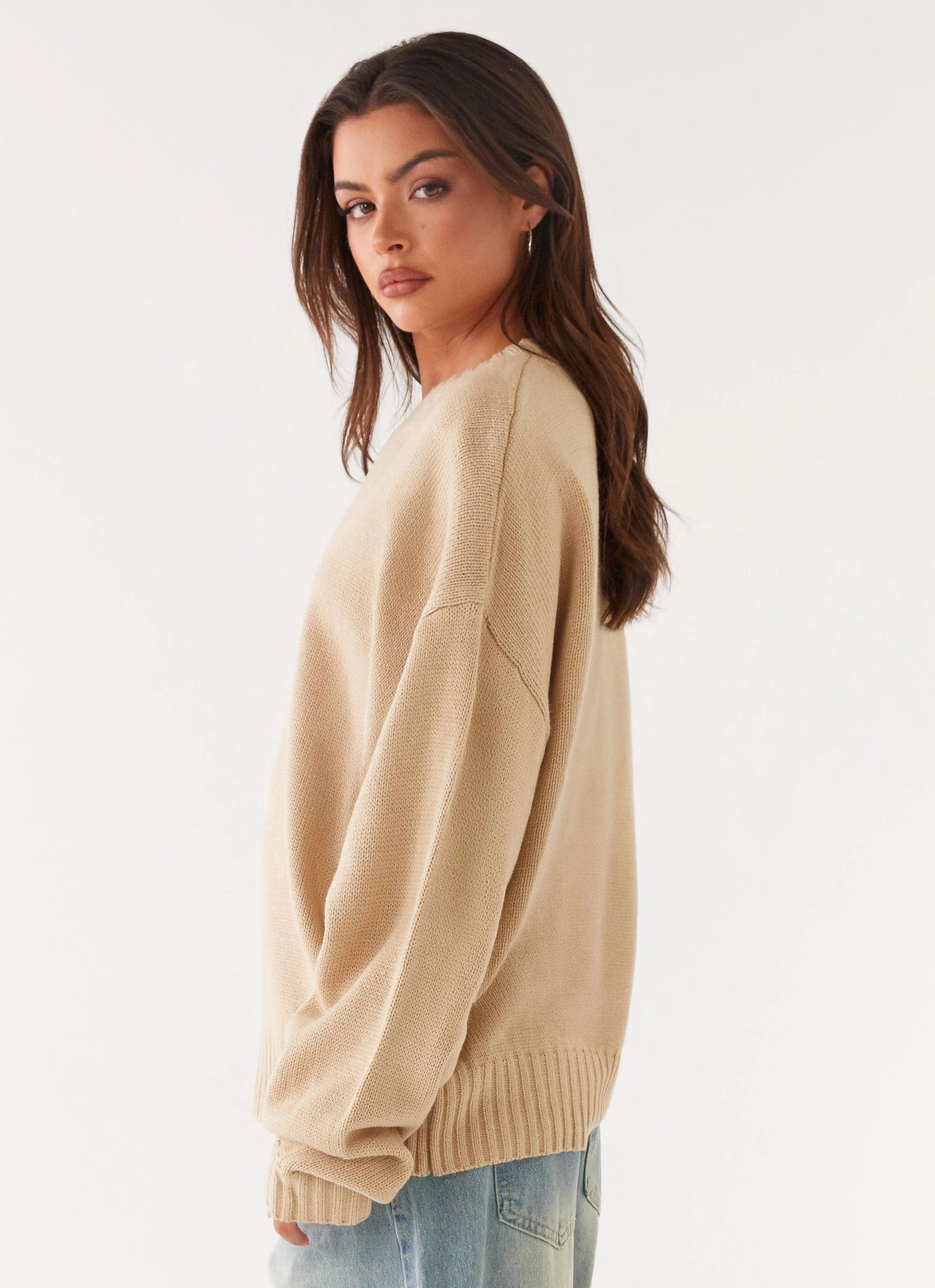 Recycled Material Construction Emma Oversized Sweater - Beige